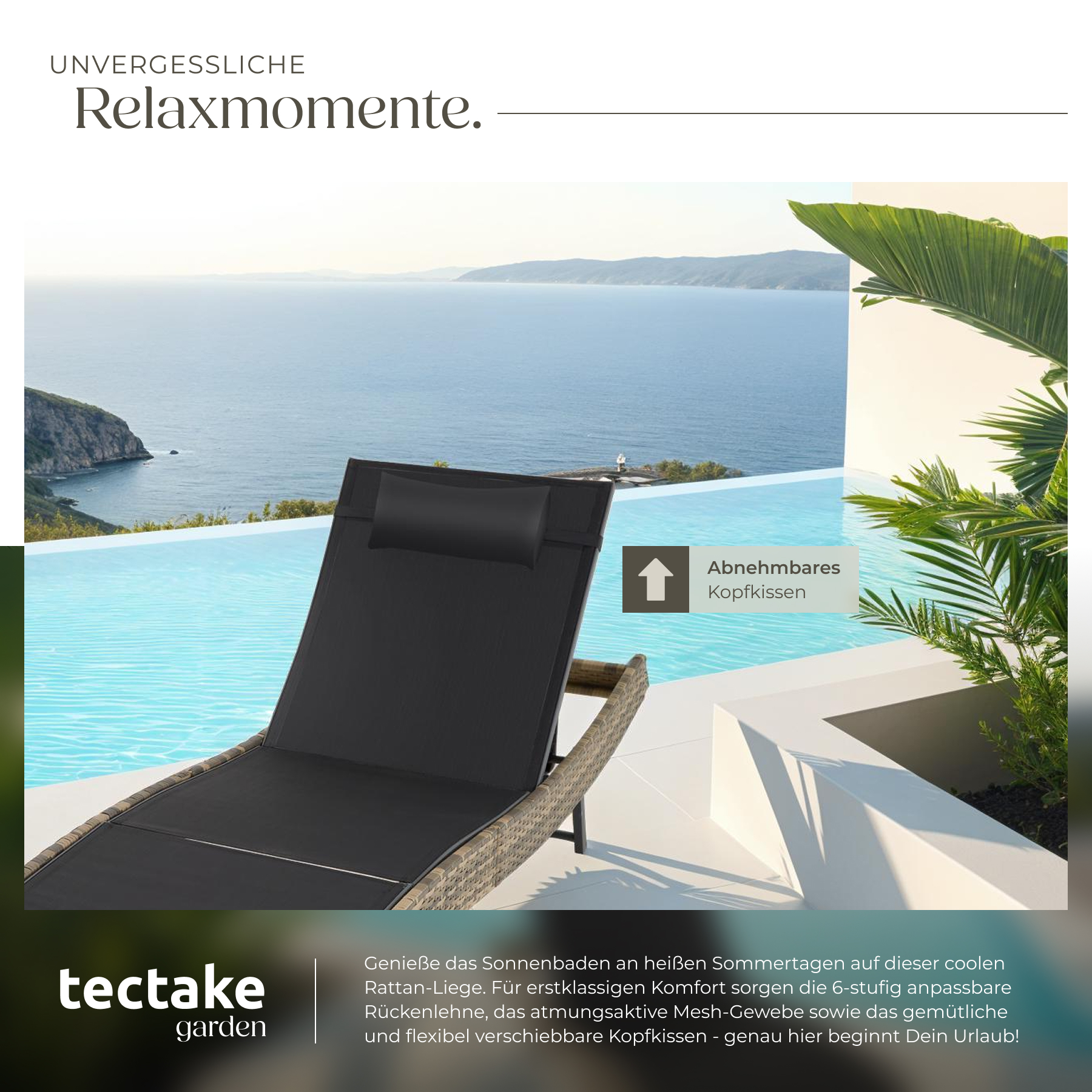 Polyrattan Sonnenliege Gartenliege Relaxliege Garten Rattan Liege mit Kopfkissen