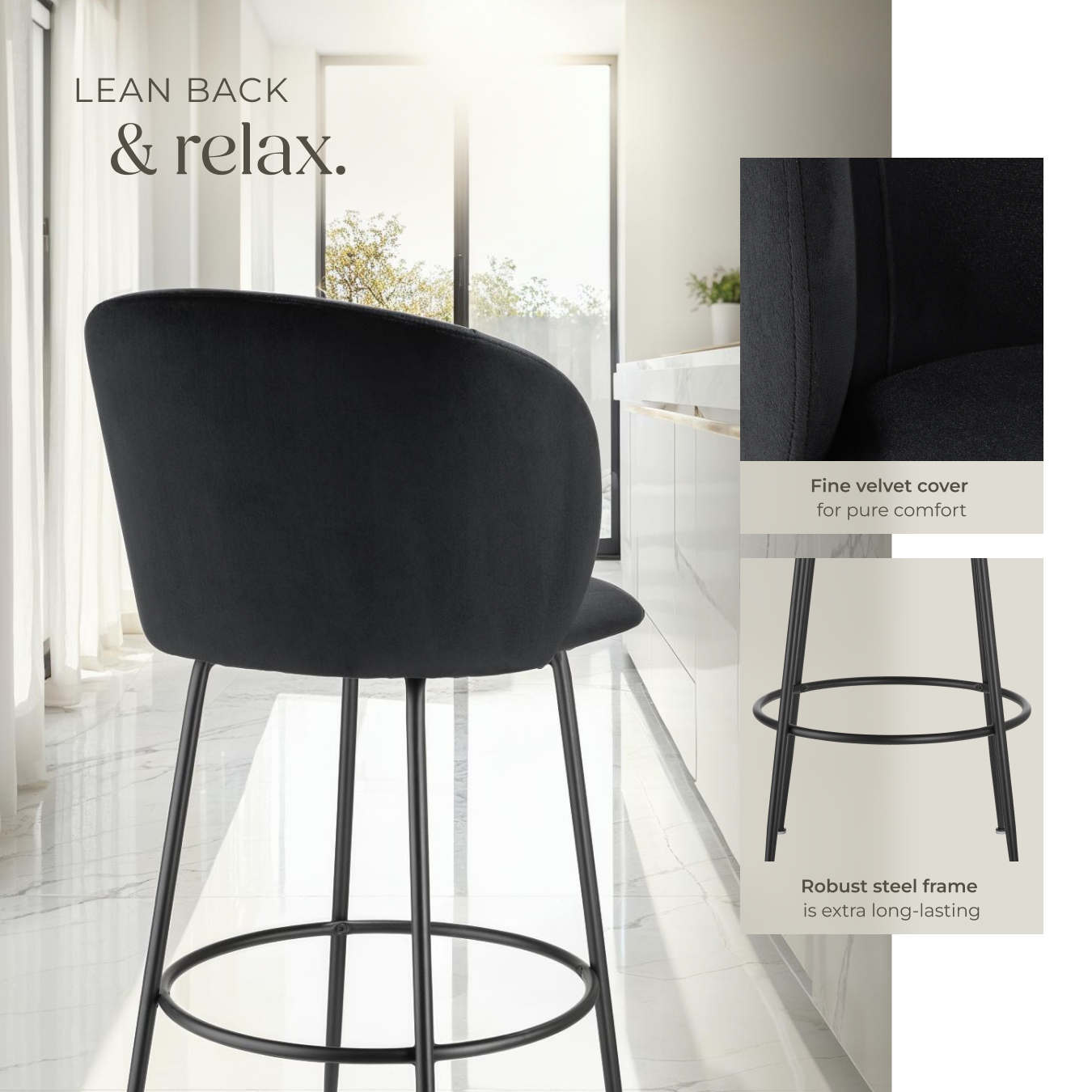 Bar Stools Chairs Faux Velvet Fabric Kitchen Dining Room Furniture Home Office - Picture 17 of 37