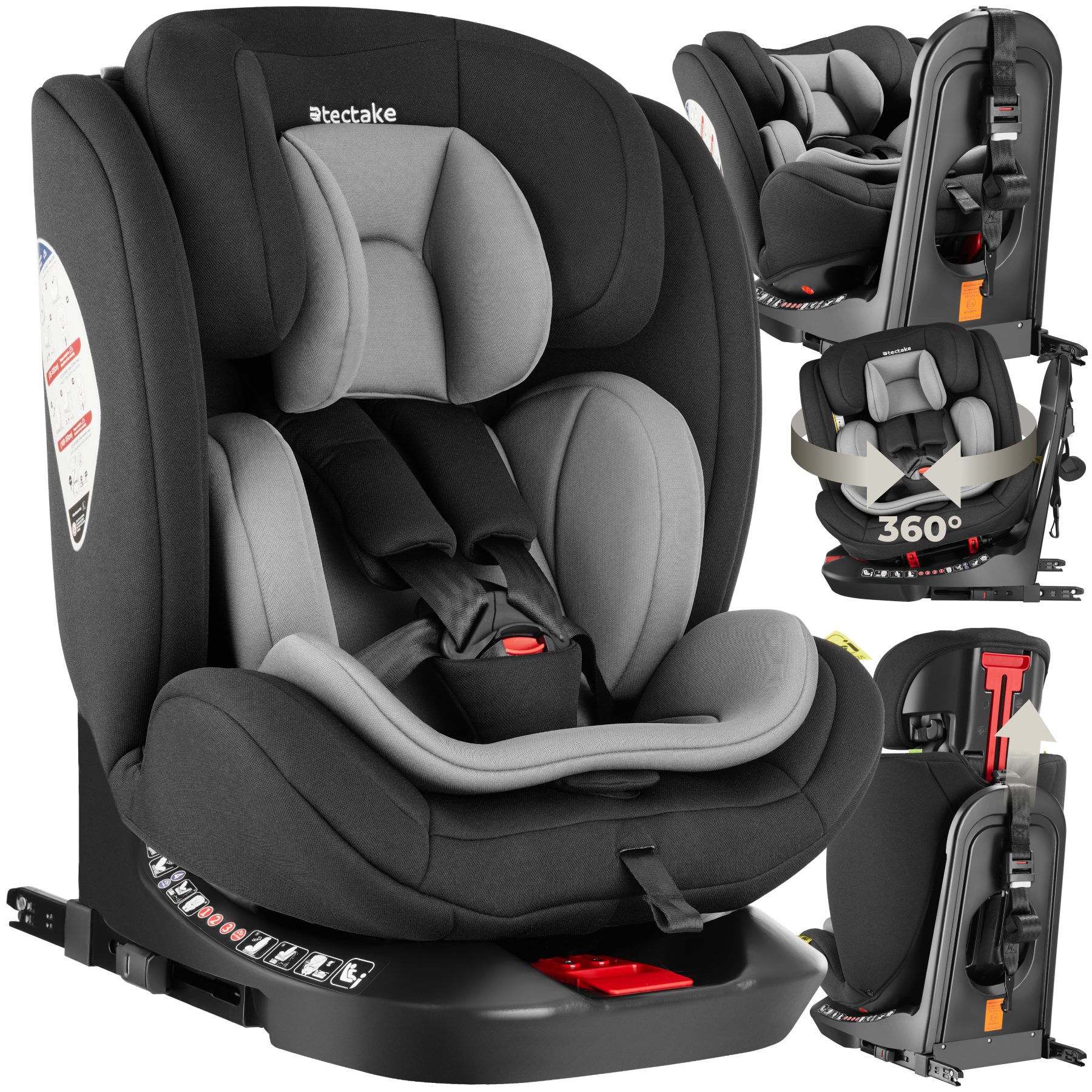 Siège auto pivotant LINUS norme i-Size avec ISOFIX - gris clair/noir