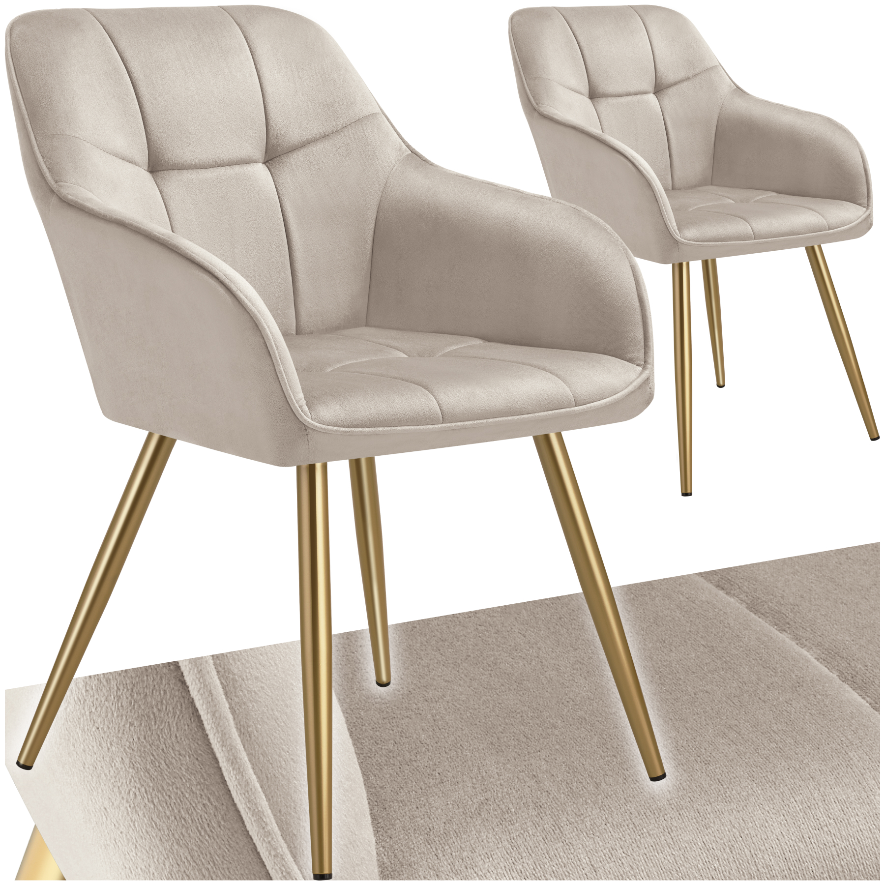 Stuhl Marilyn, Samtoptik, gesteppt - taupe/gold, 2er Set