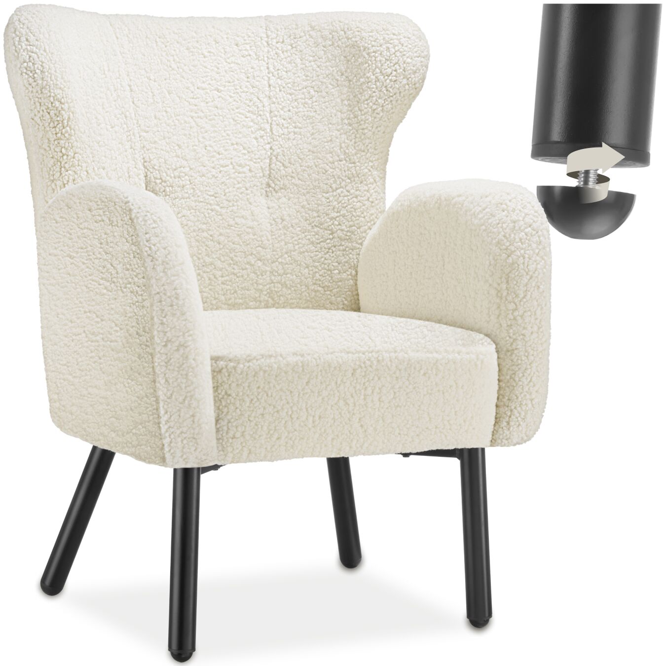 Fauteuil Vänersborg, dik gestoffeerd, met bouclé-bekleding - crème | tectake