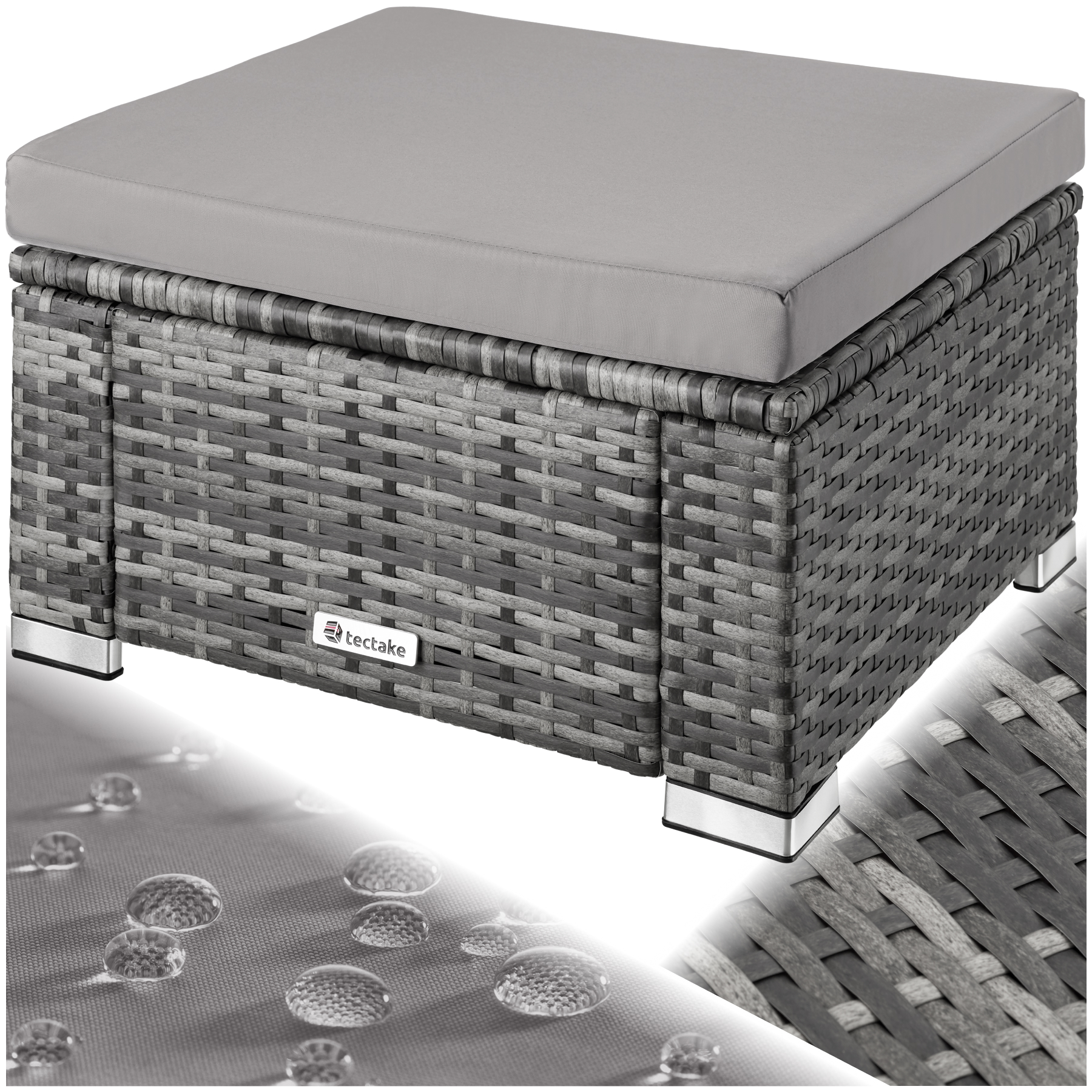 Pouf en résine tressée - gris | tectake