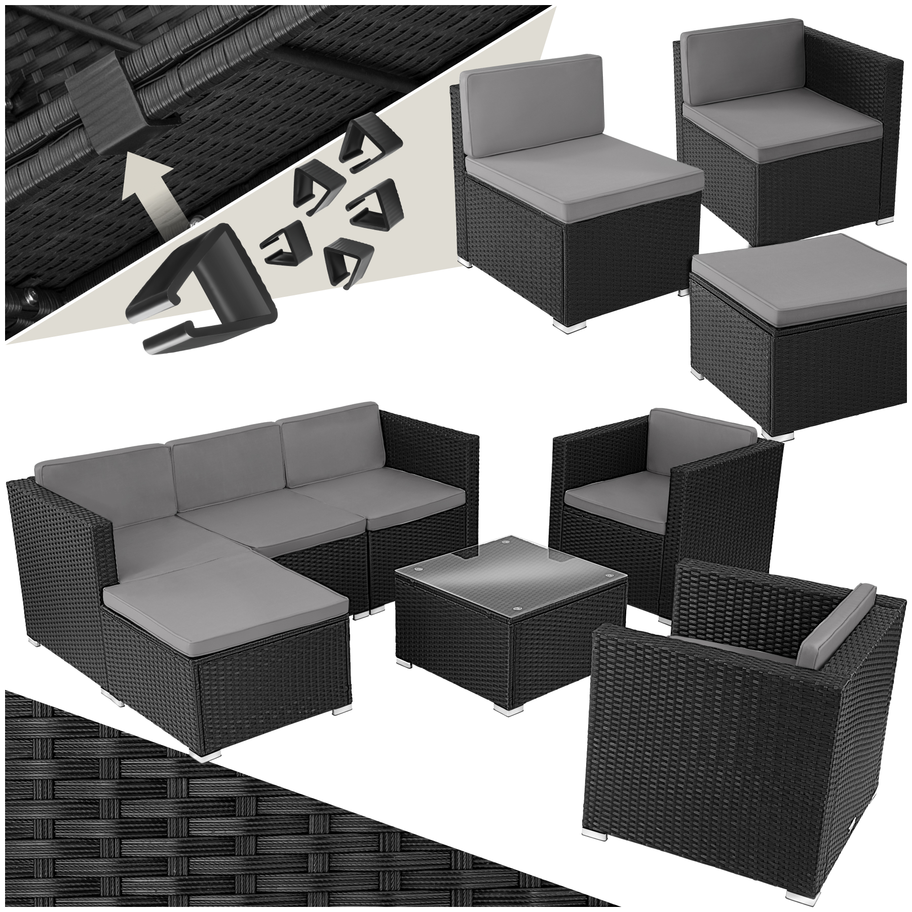 Rattan Lounge Lignano mit 2 Sesseln - schwarz - Rattanmöbel von tectake