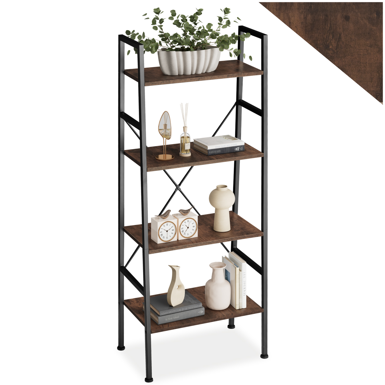 Leiterregal Newcastle 57,5 x 35,5 x 139cm - Industrial Holz dunkel, rustikal von tectake
