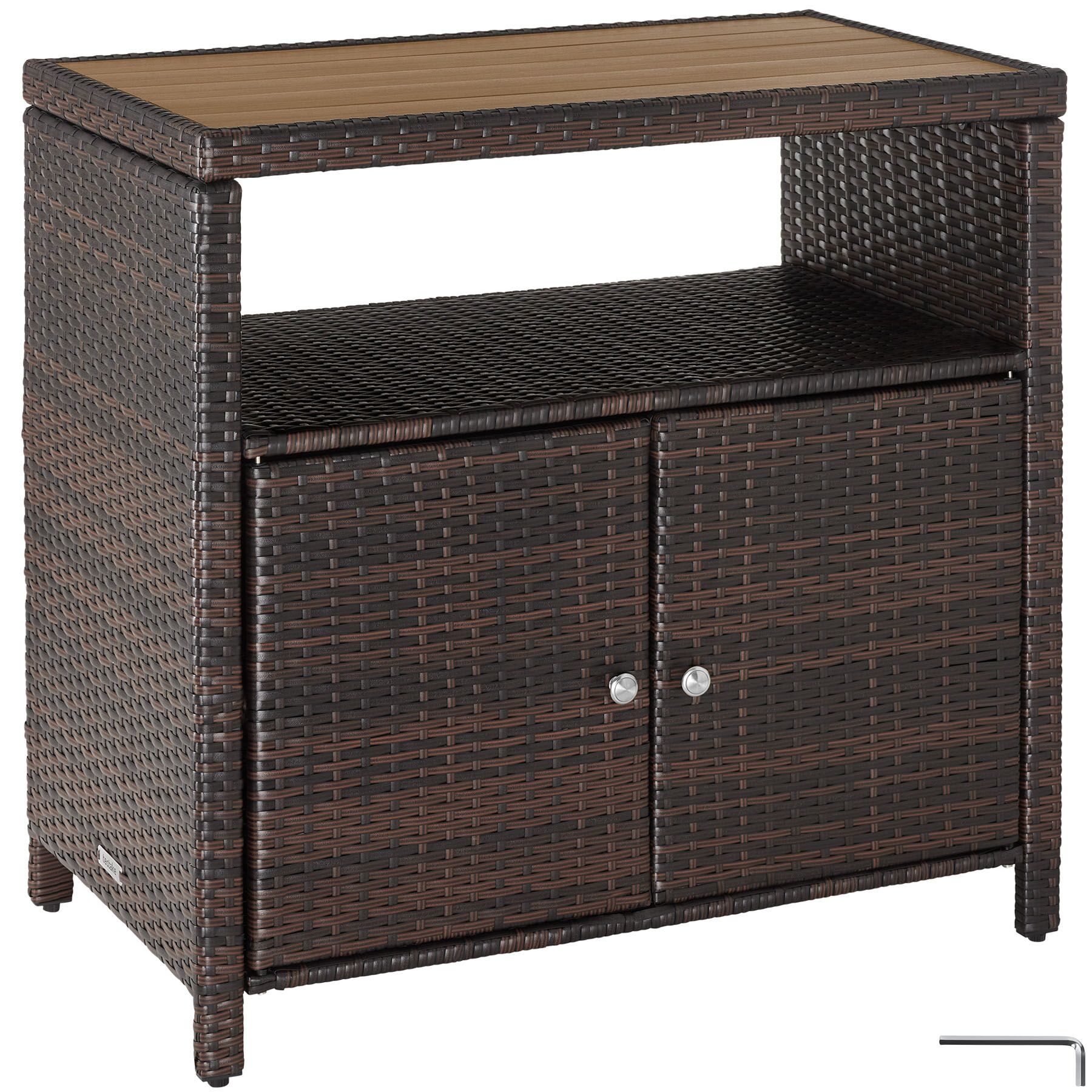 Wicker tuinkast Monscia, WPC-lamellen in houtlook - bruin | tectake