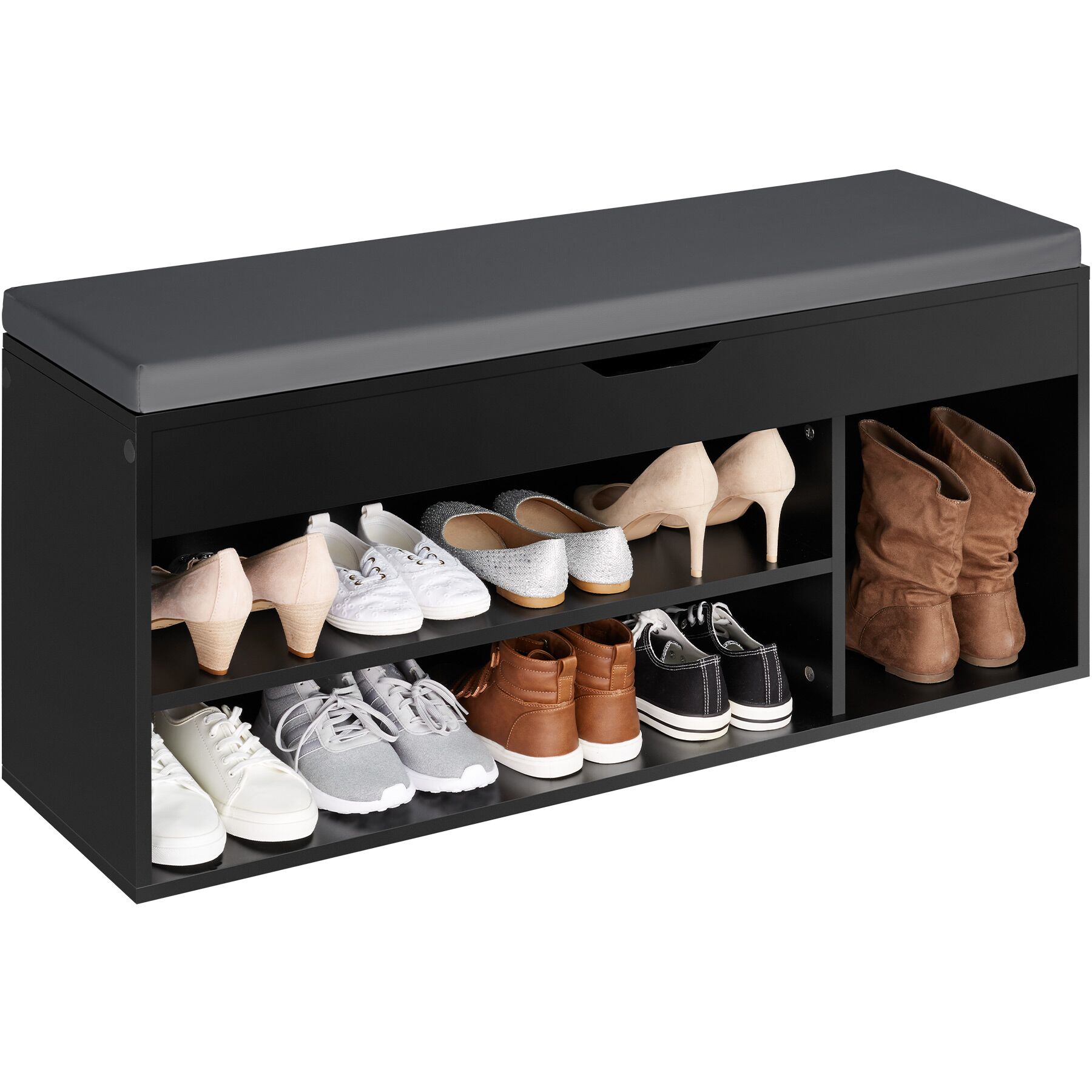 Schuhbank mit Sitzkissen Holz Schuhschrank Schuhregal Sitzfläche Klappfach 104cm - Bild 25 von 37