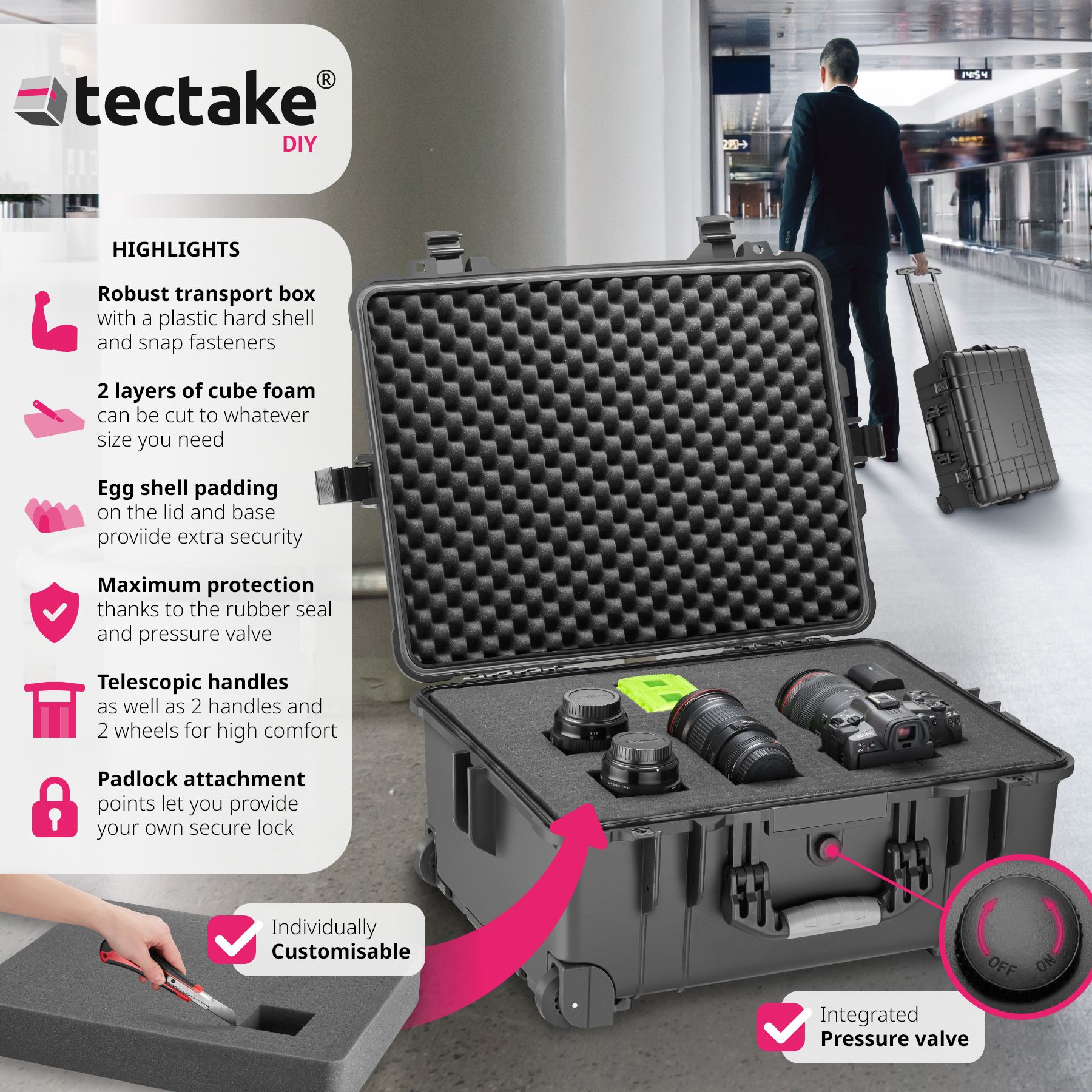 Hard Shell Case Camera with Foam Lens Waterproof on Wheels Carrying Storage - Picture 15 of 25
