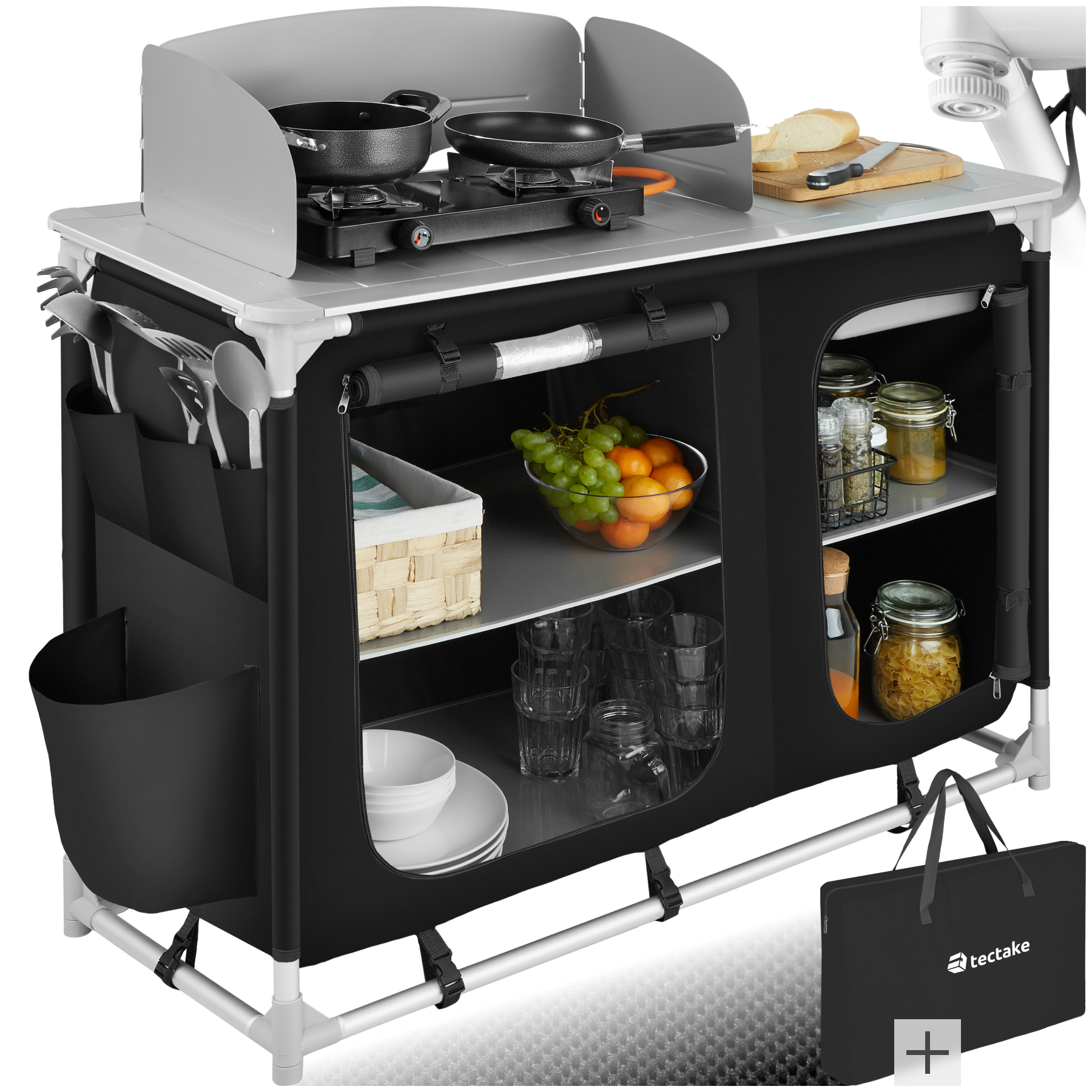 Aluminium kampeerkeuken 116 x 52 x 107 cm - zwart | tectake