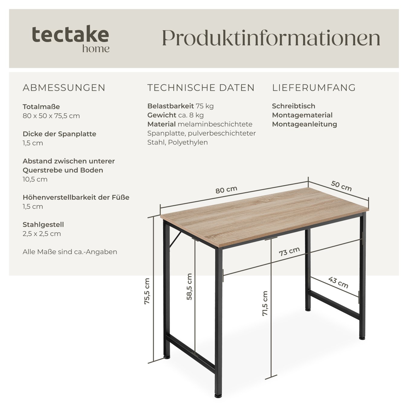 Schreibtisch Computertisch Büro Tisch 80100120140 cm Holz Metall Industrie