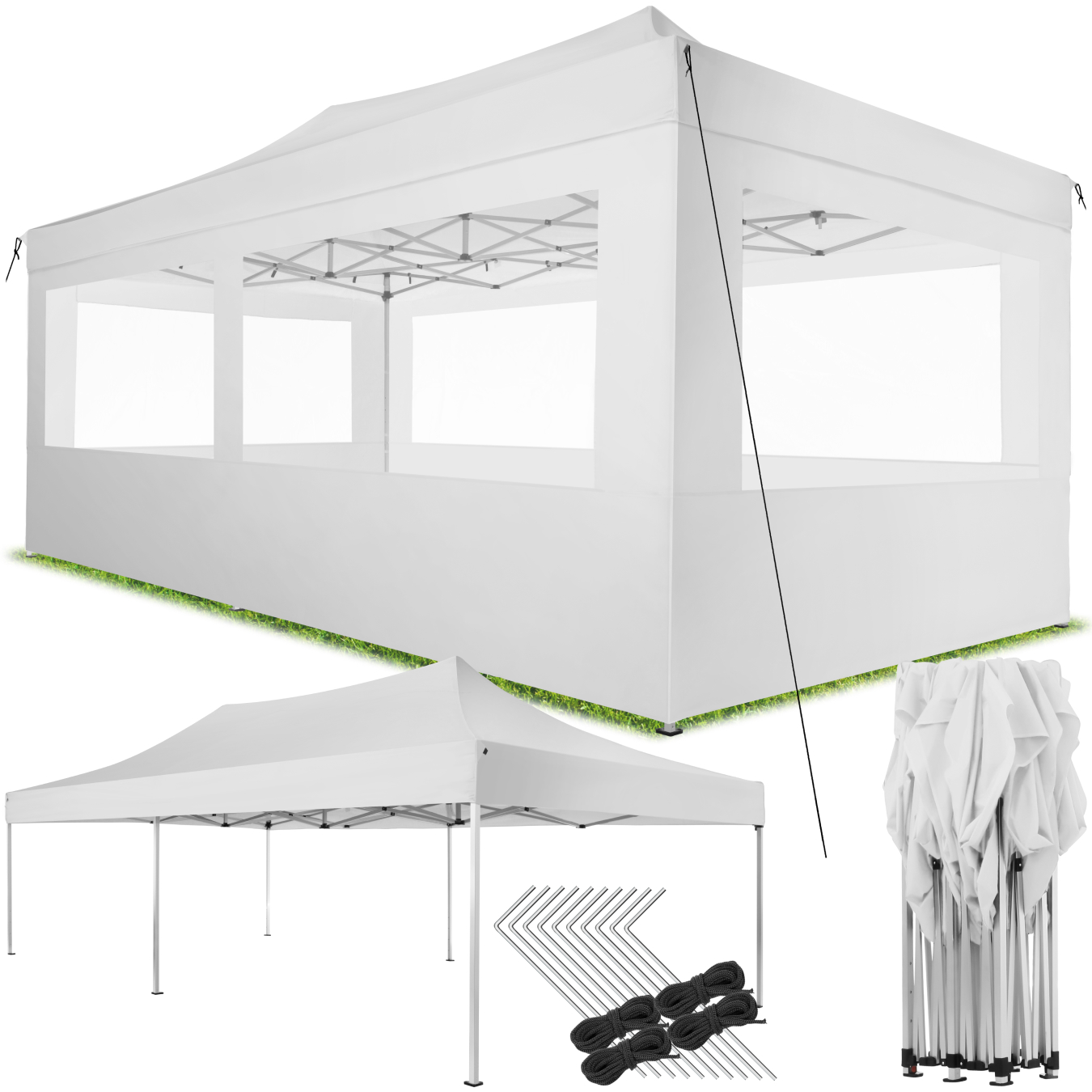 Gazebo pieghevole Viola 3x6 m con 4 elementi laterali - bianco