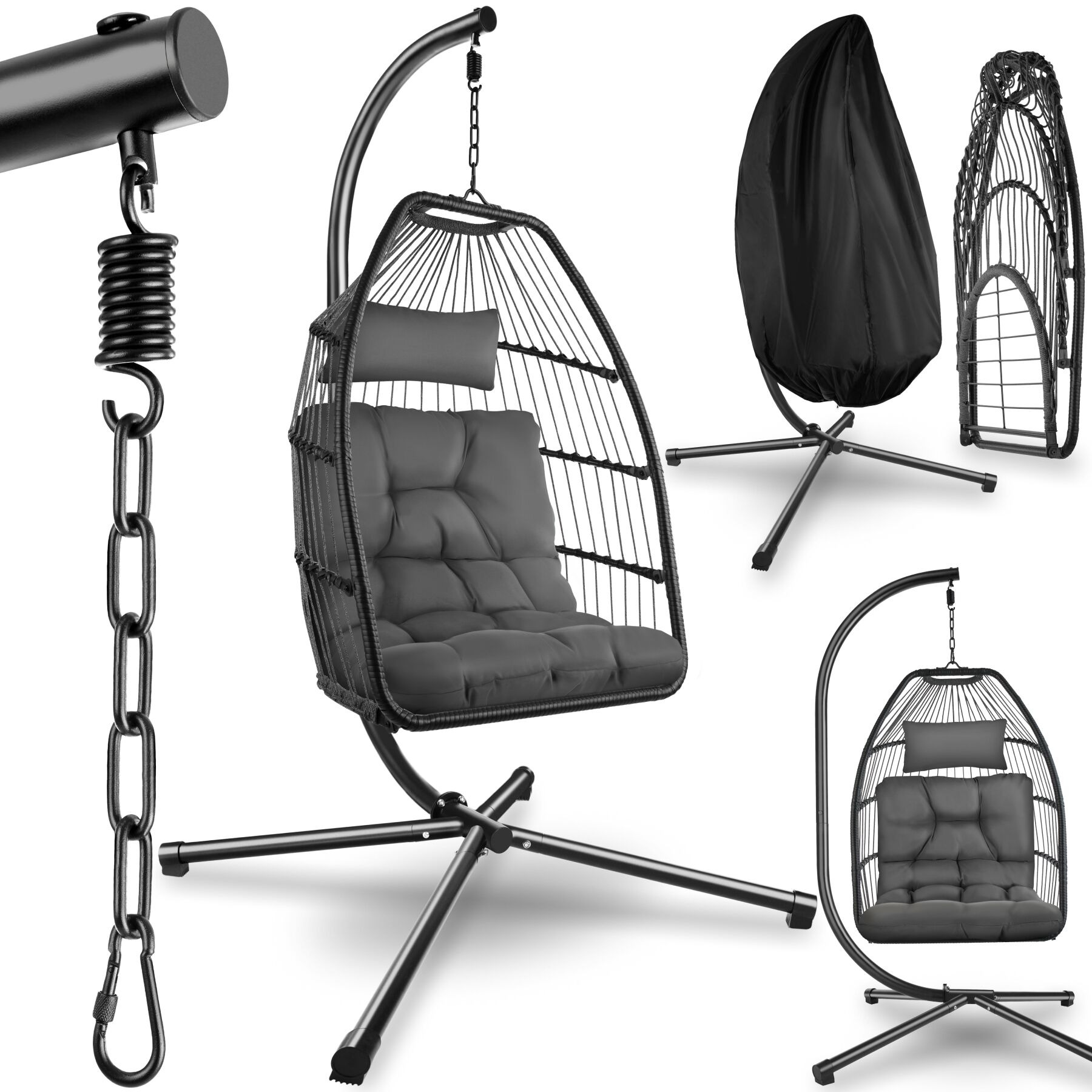 Hangstoel Ariane met standaard en kussens 160kg - donkergrijs | tectake