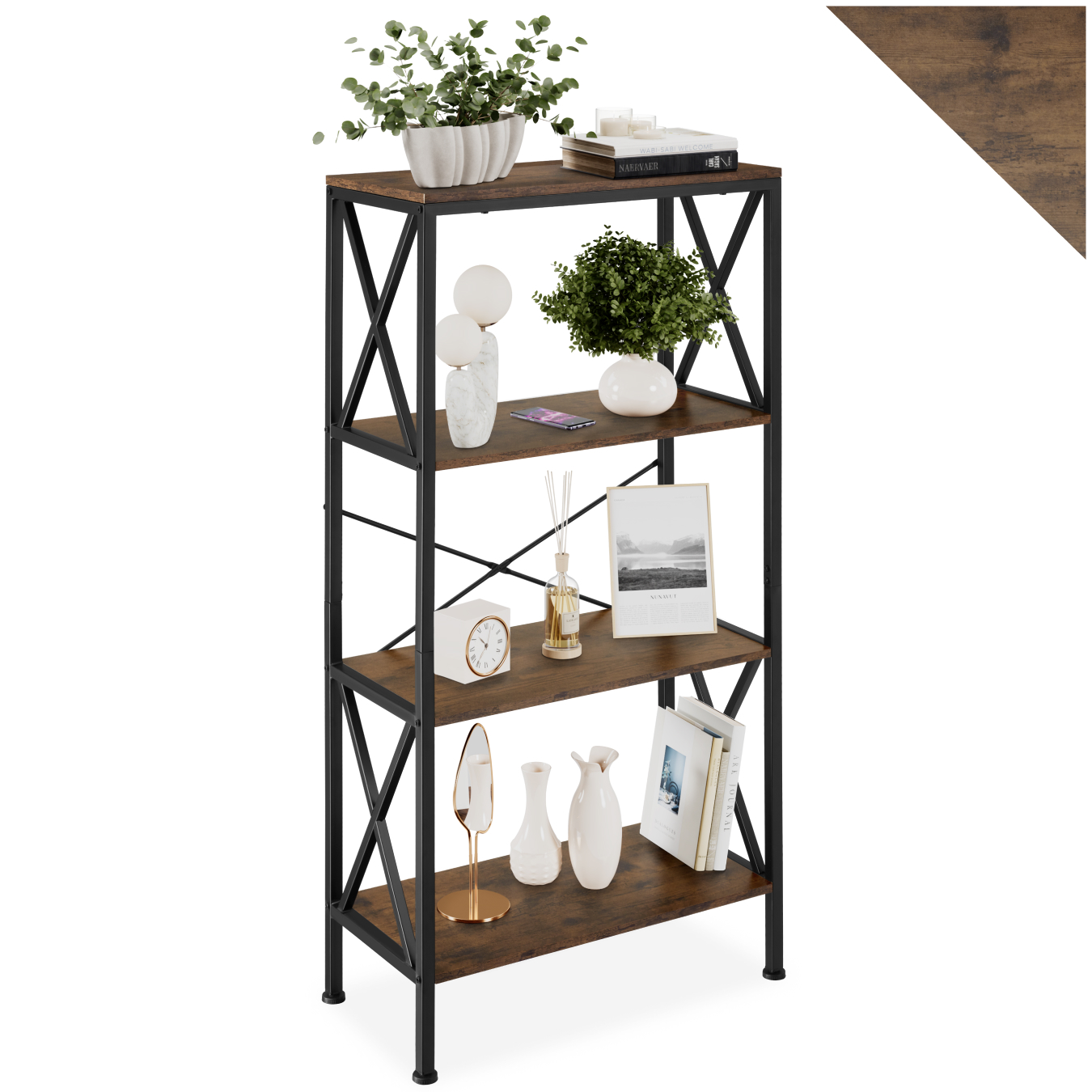 Scaffali alti libreria 4 ripiani scaffali cucina legno metallo stile industrial - Foto 2 di 25