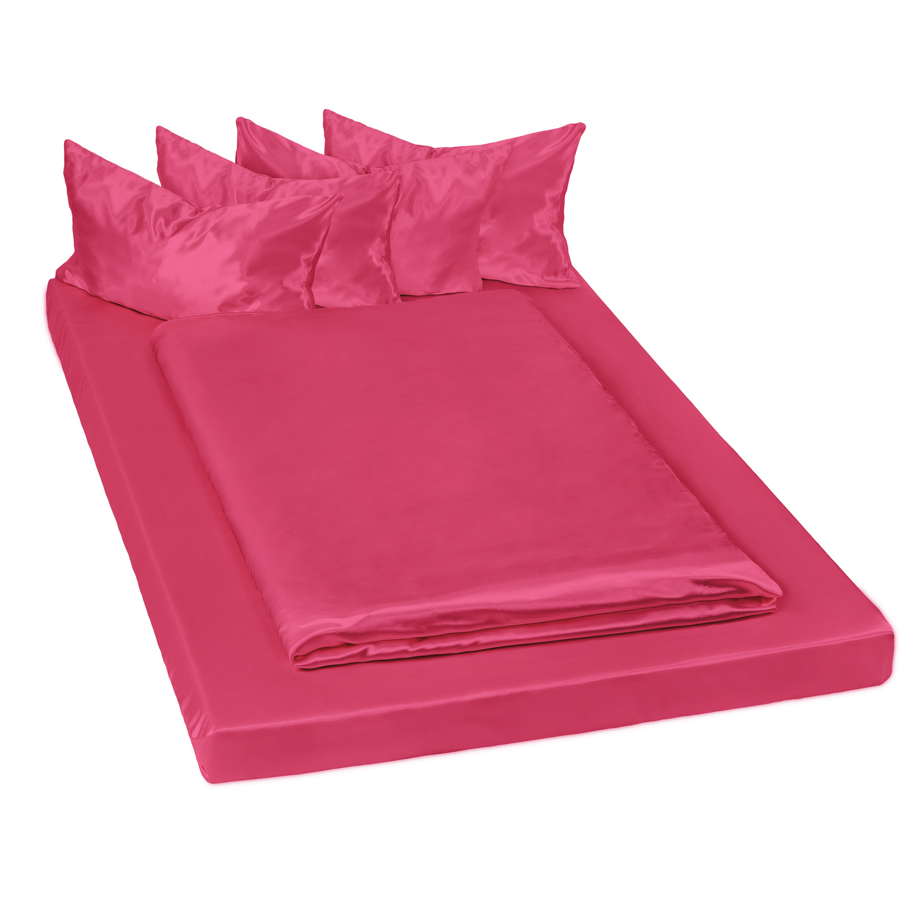 Lot de 2 parures de lit satin housse de couette + drap housse + taies d'oreiller - rouge de tectake