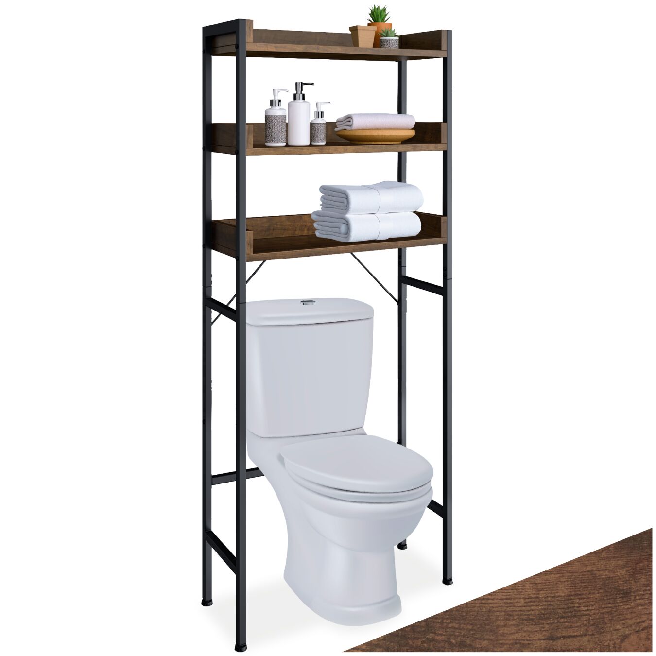 Shower caddy Seattle - 3 Tiers - 67 x 25 x 165,5 cm, Industrial wood dark, rustic
