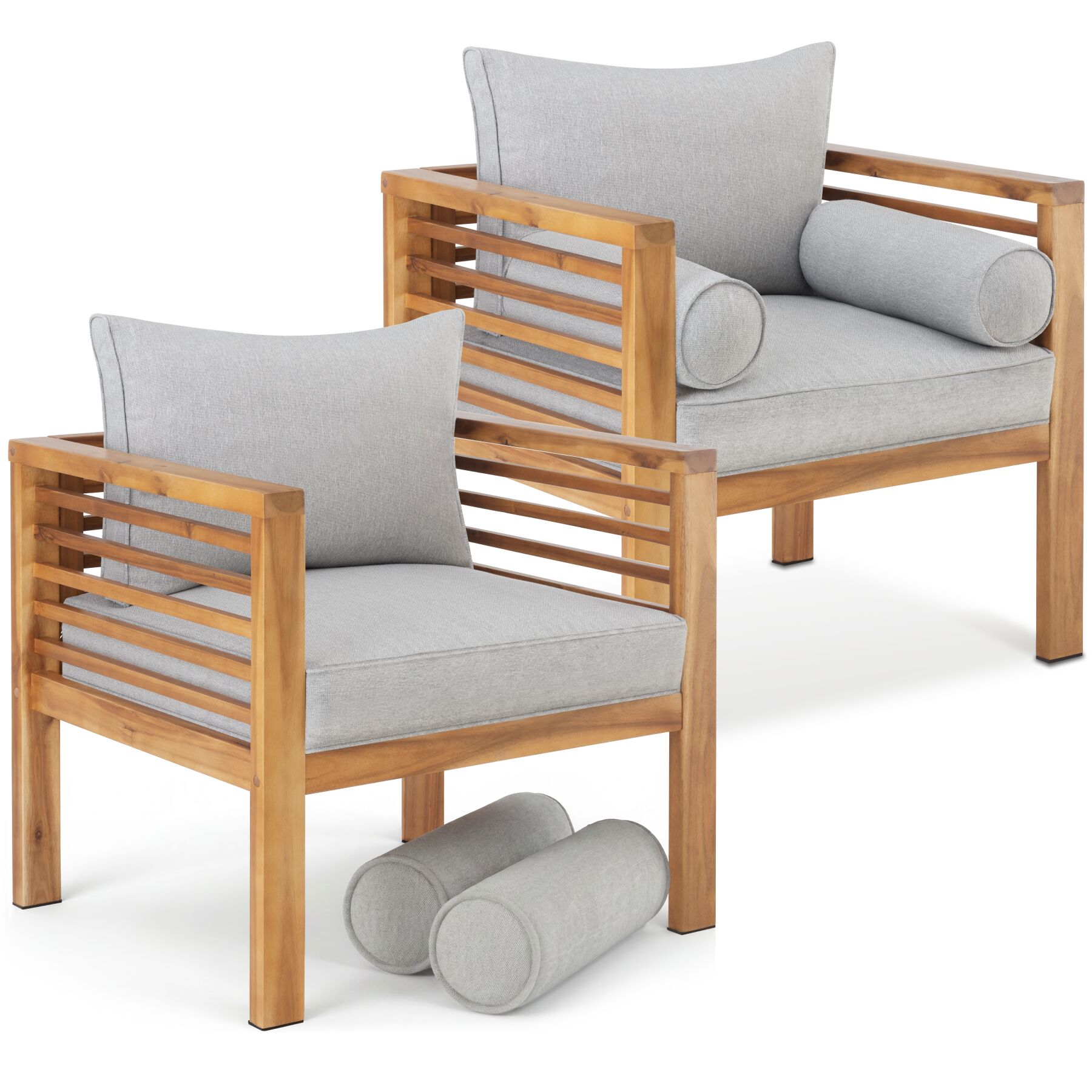 Garden Chair Boka - thick cushions, heat-treated wooden frame, weather-resistant - Set of 2 | tectake