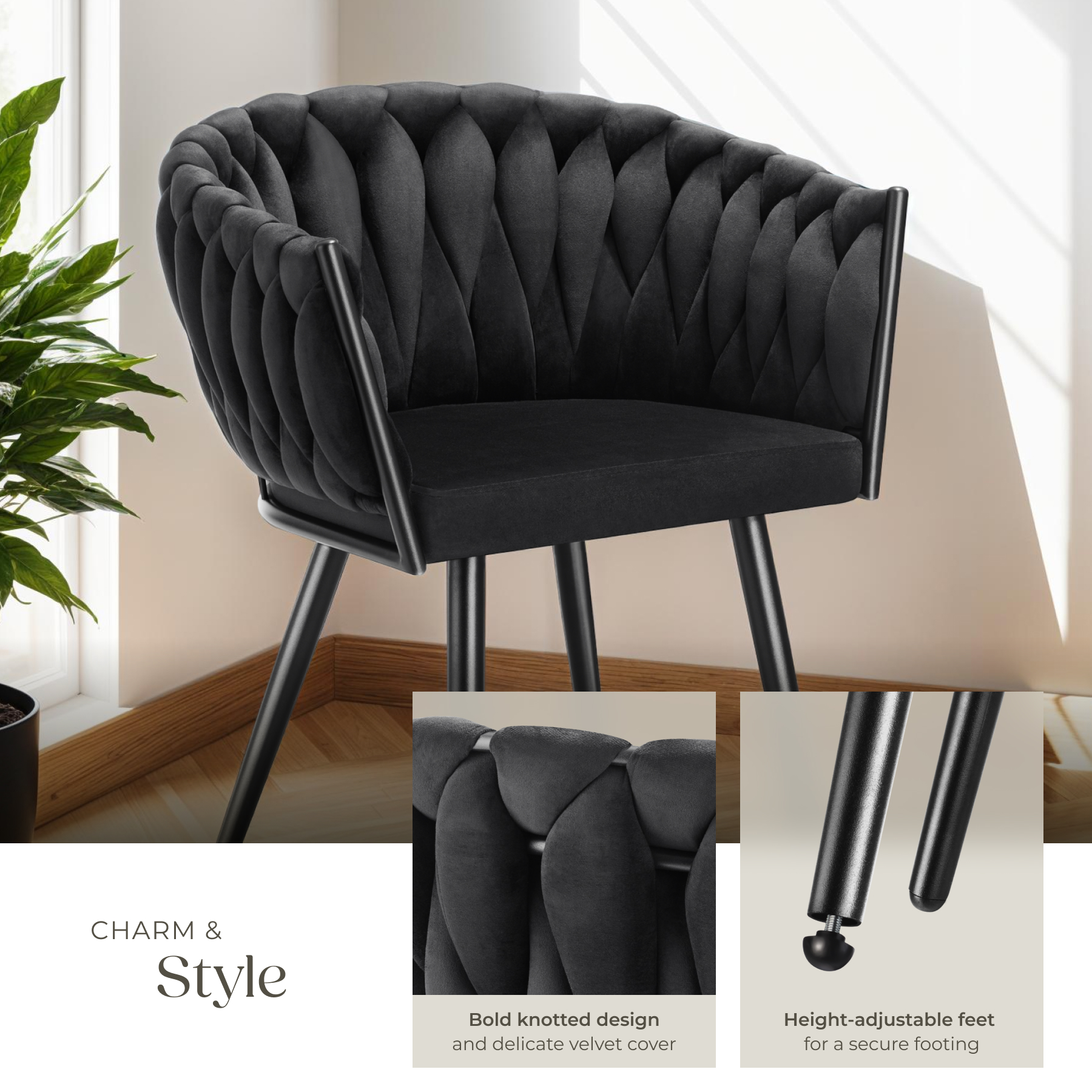 Dining Chairs Set Breakfast Room Chair Kitchen Padded Reading Seats Velvet - Picture 5 of 49