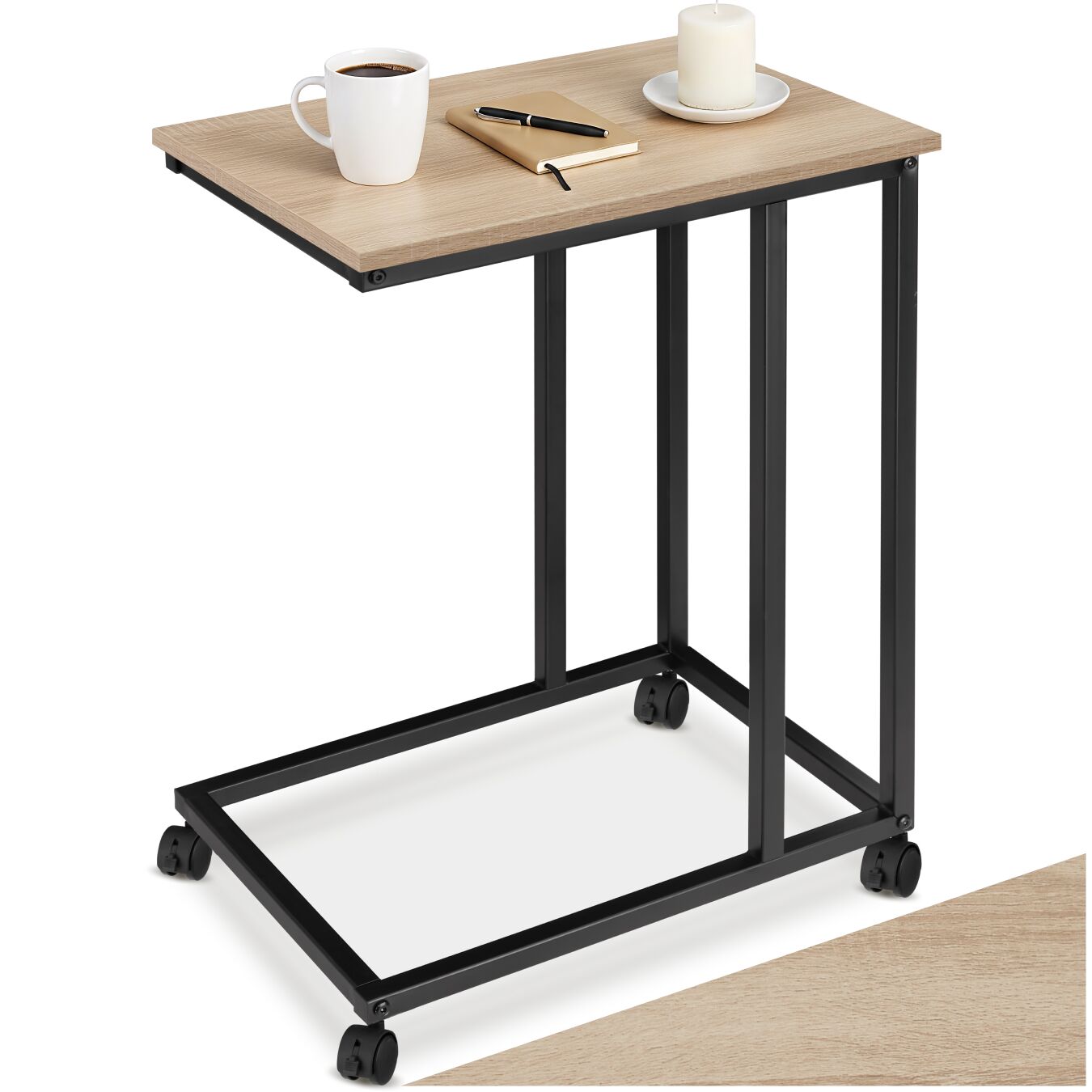 Bedside Table Luton - industrial style, with swivel castors, 48 x 35 x 70 cm - industrial wood light, oak Sonoma | tectake