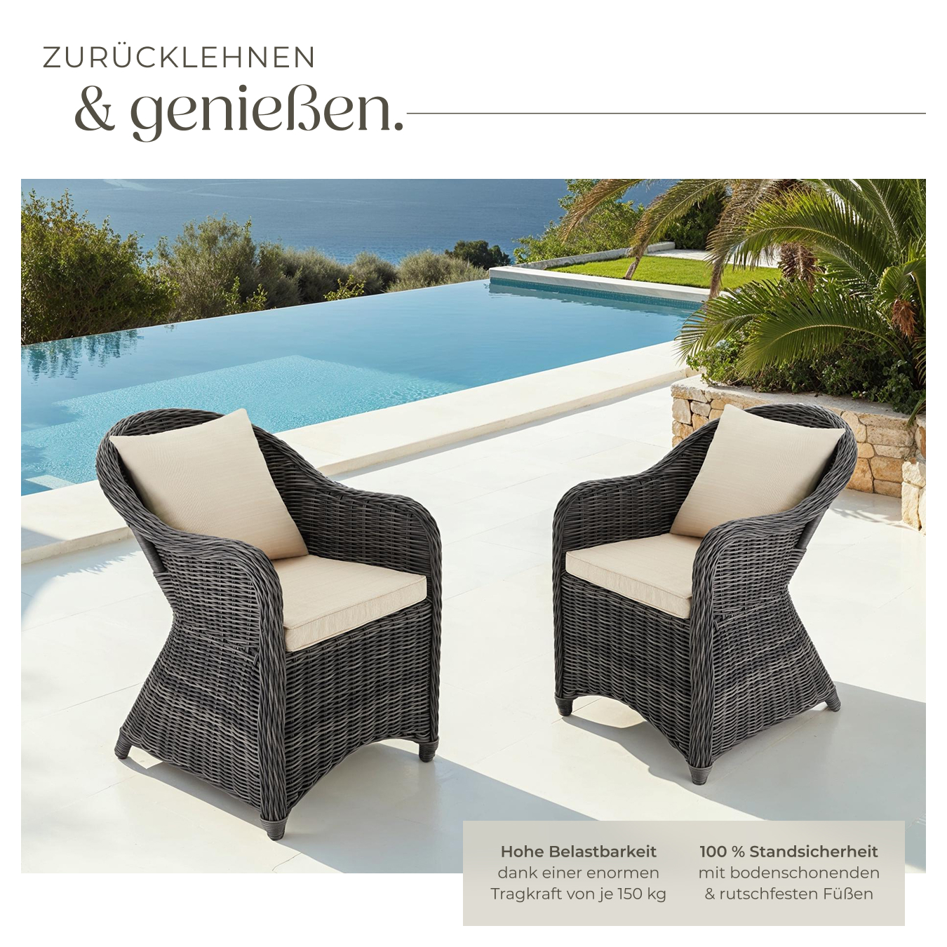 Gartenstuhl Polyrattan 2er Set Braun Korbsessel Gartenmöbel Korb Sessel Kissen