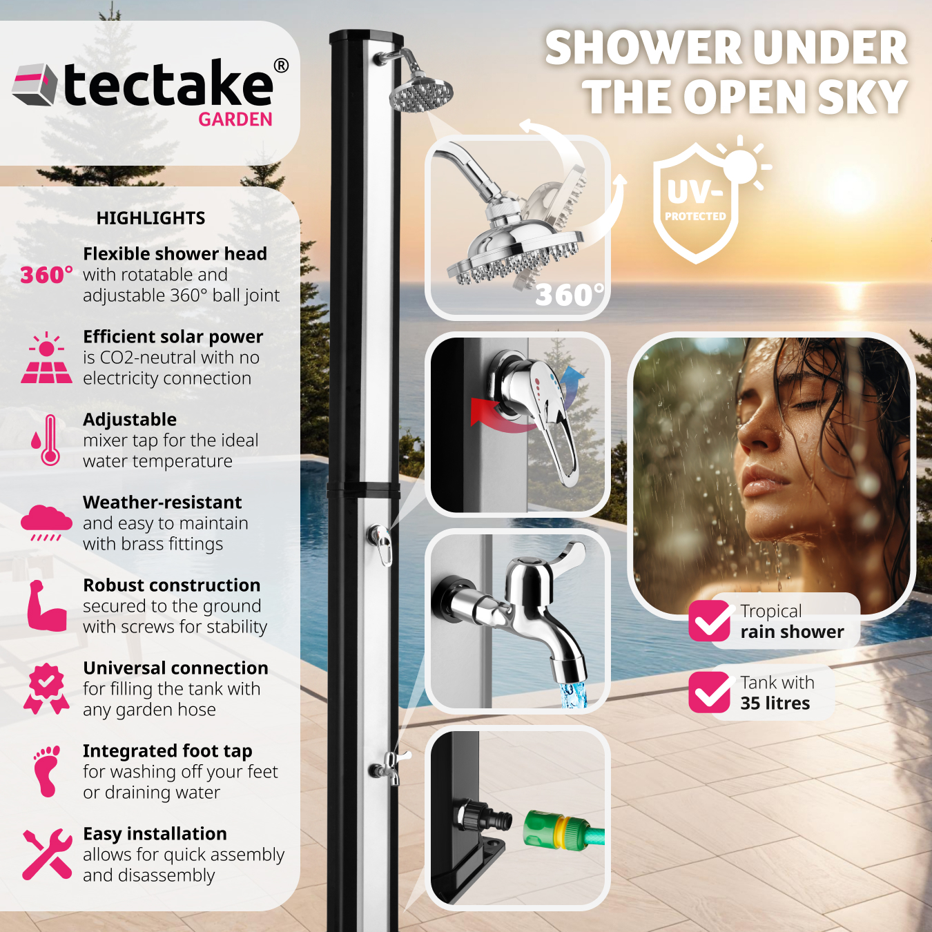 Solar shower outdoor garden portable faucet rain shower head camping - Picture 15 of 25