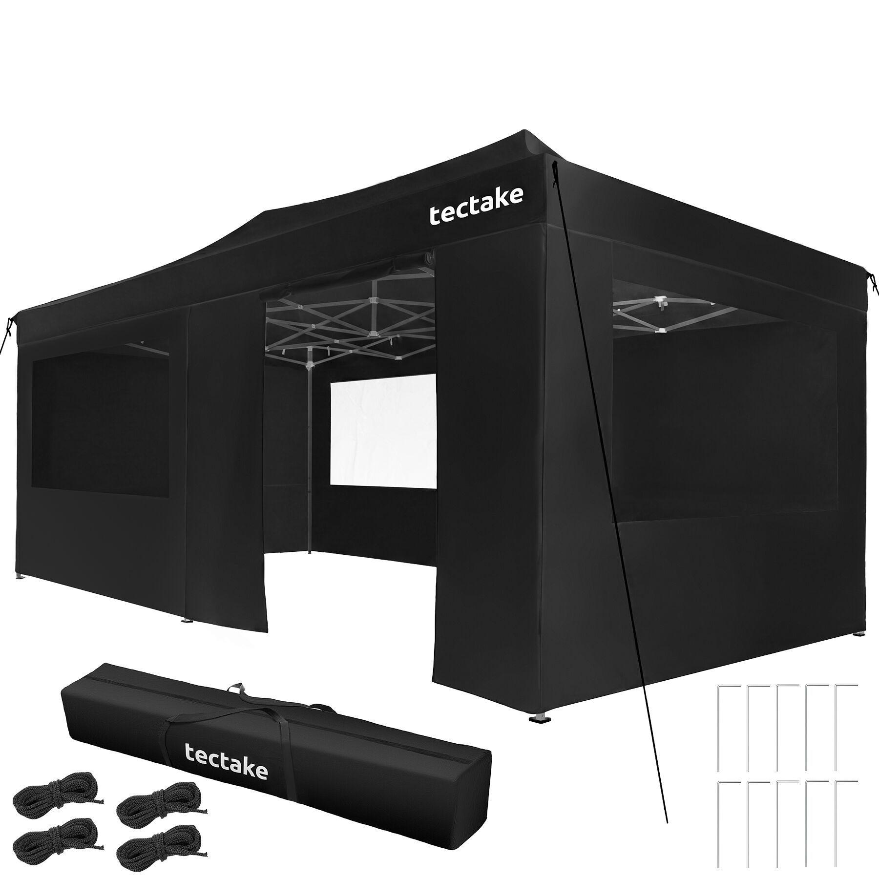 Fällbar paviljong Viola 3x6 m, aluminium, 6 sidopaneler - svart | tectake