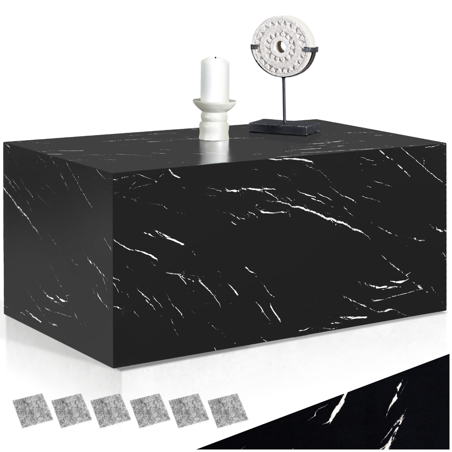 Salontafel Lasley, draagkracht 45 kg - Marmerlook zwart, 90 x 50 x 40 cm