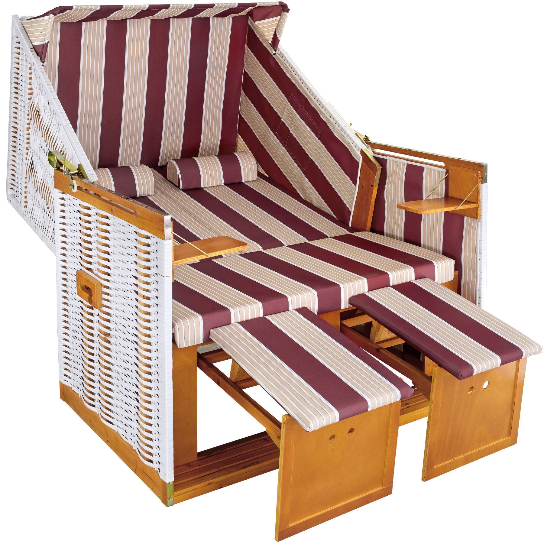 Wicker Chair Outdoor Beach Sunbed with Pillows Roofed Recline Sun Lounger - Picture 25 of 49