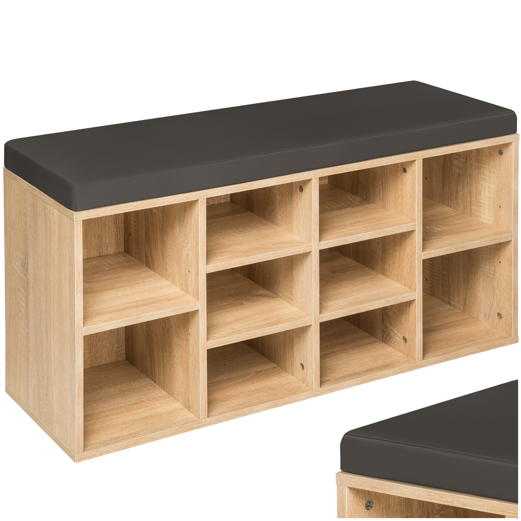 Zapatero con banco 103,5x48x30cm - gris oscuro/roble claro | tectake