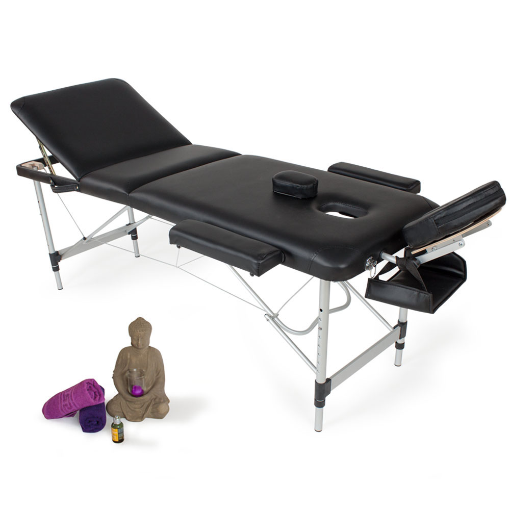 Table de massage 3 zones aluminium rembourrage 3cm - noir | tectake