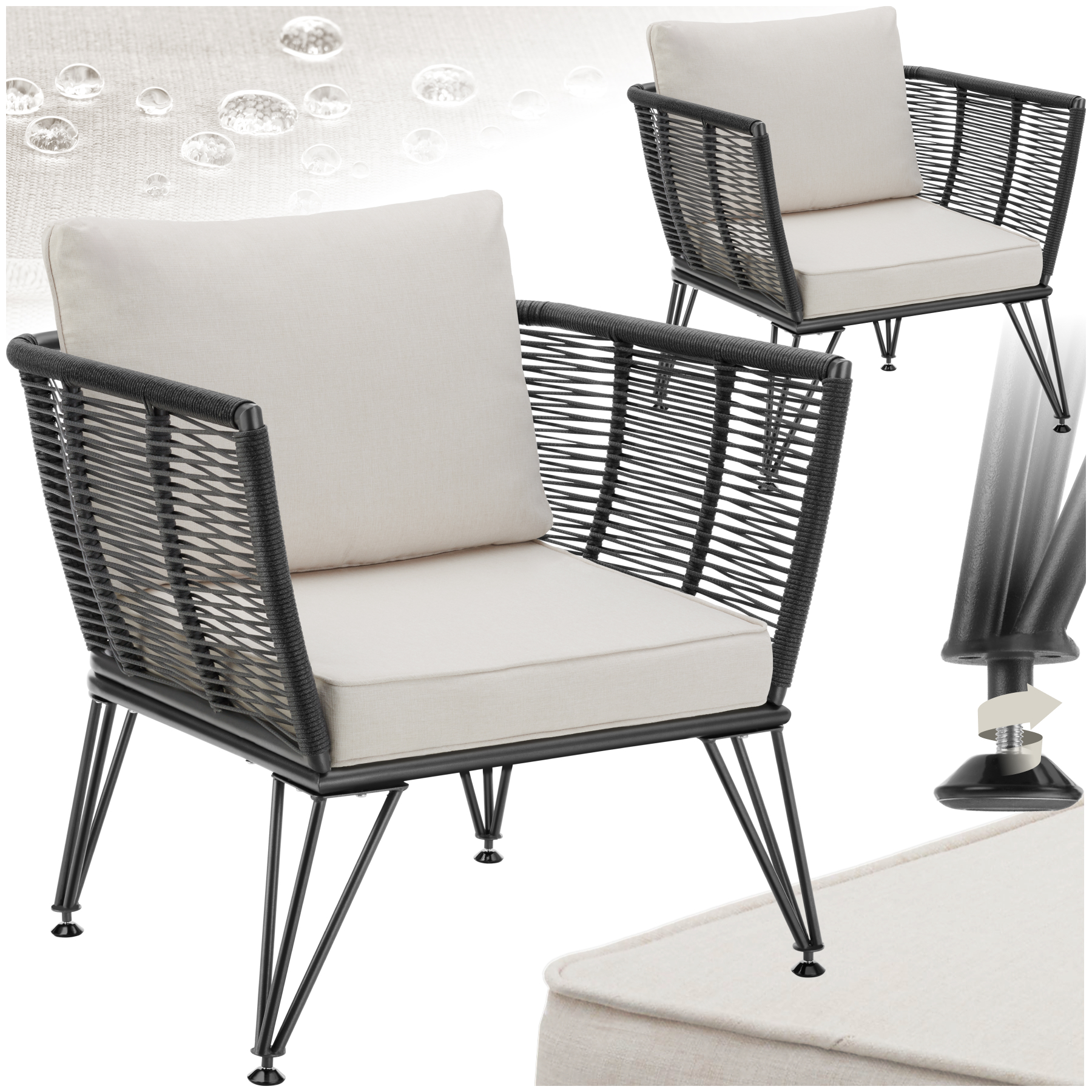 Lot de 2 fauteuils de jardin en résine tressée SUNDO - gris anthracite