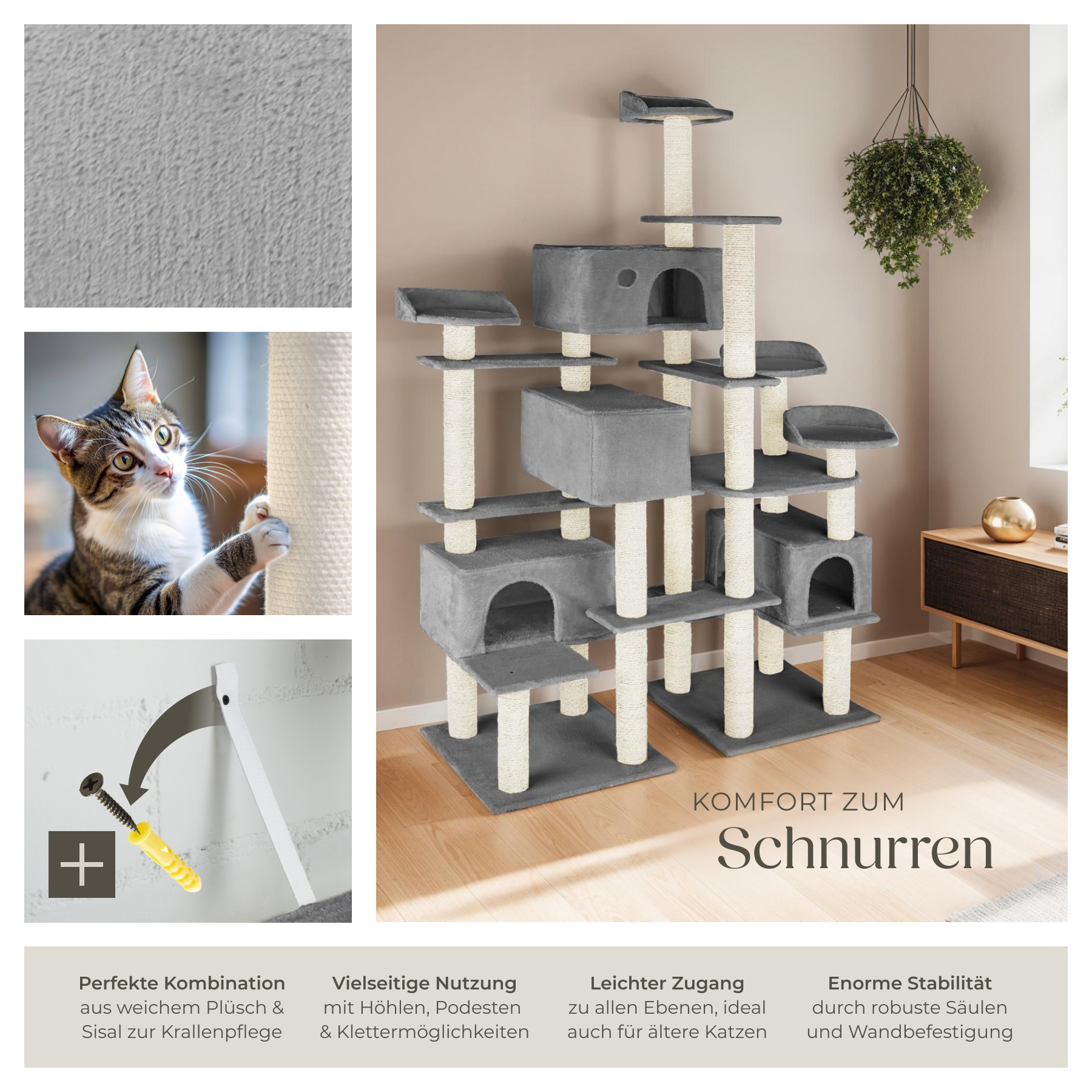 Kratzbaum Katzenkratzbaum XXL Katzenbaum große Katzen Kletterbaum 214cm Stabil