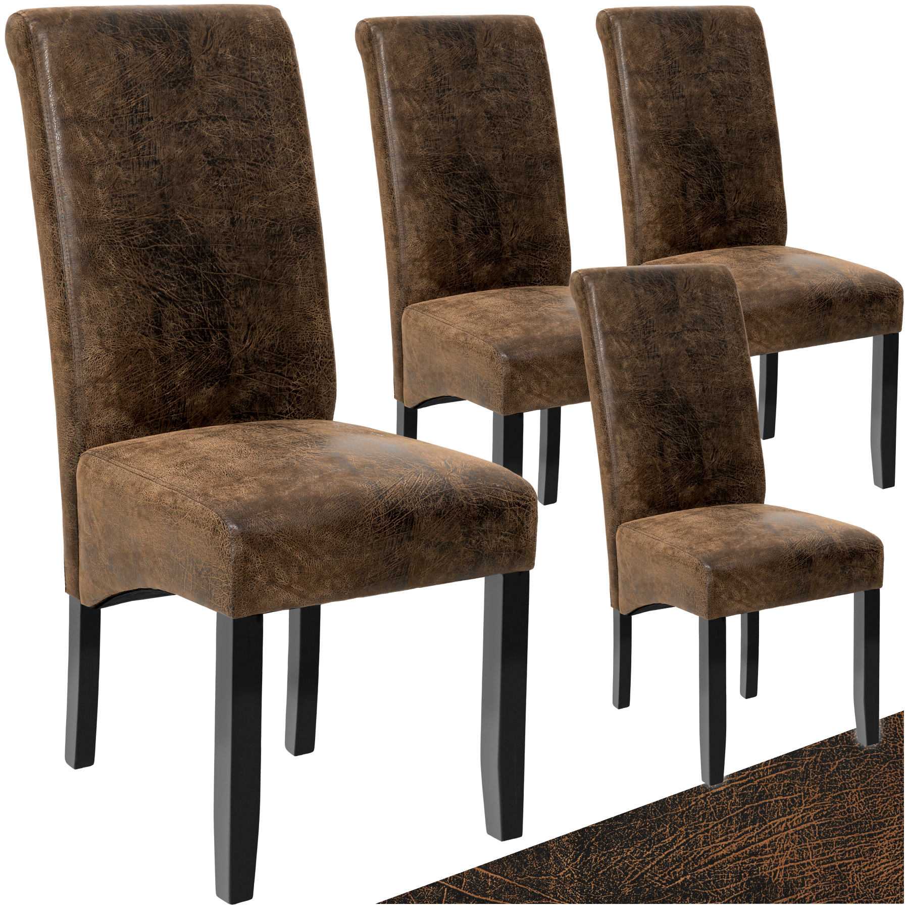 Esszimmerstuhl, ergonomisch, massives Hartholz - antikbraun, 4er Set