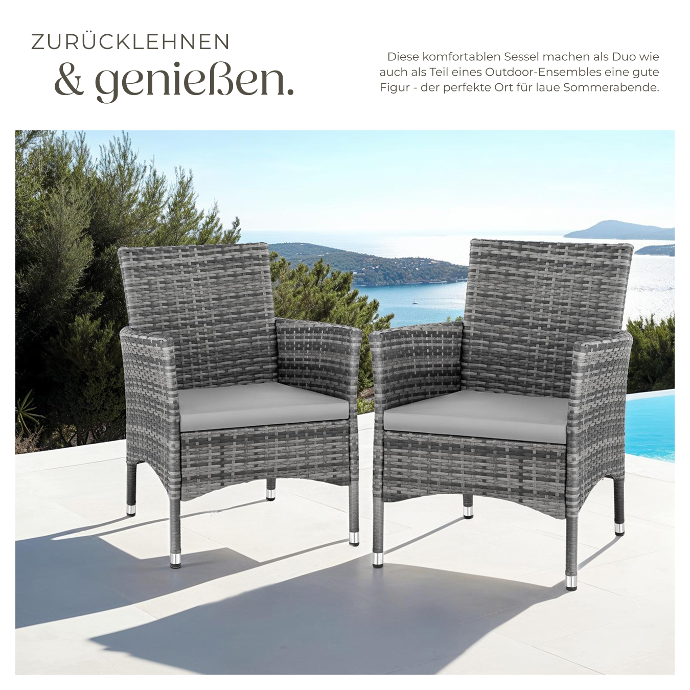 2er Set Poly Rattan Gartenstuhl Stuhl Sessel Hochlehner Kissen 2 Bezüge