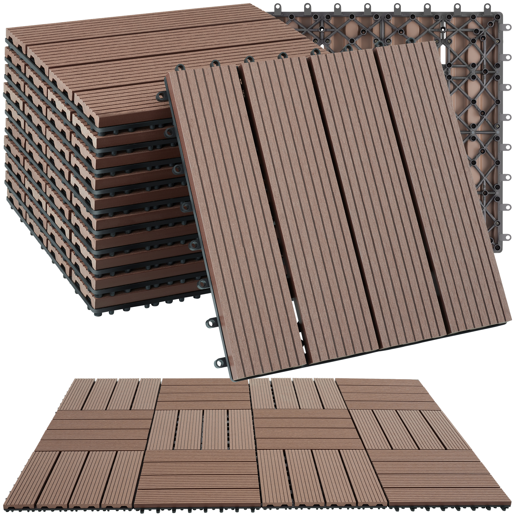 Set Terrassenfliesen Tegulas, WPC in Holzoptik - braun, 11er Set