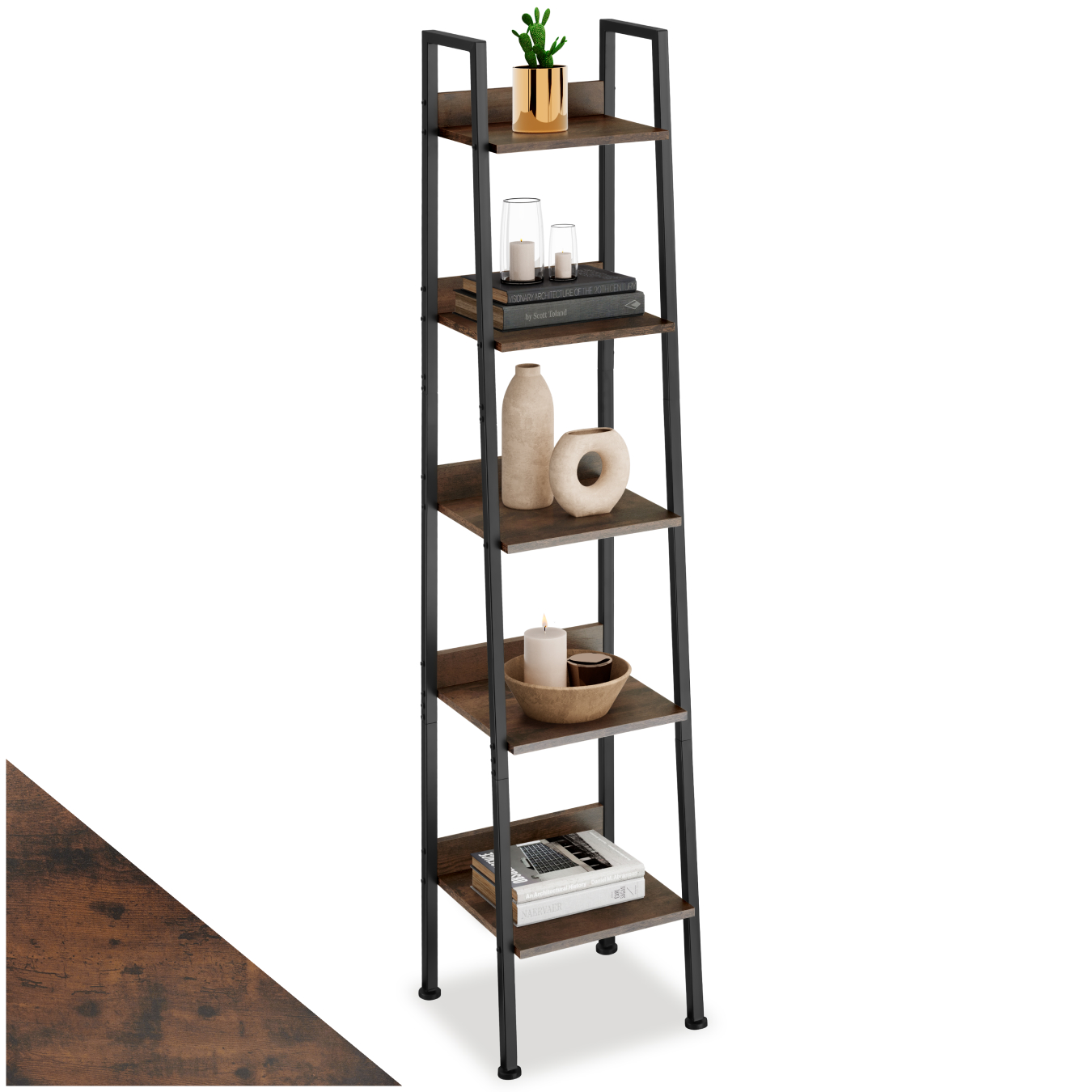 Leiterregal - 35,5 x 31,5 x 170,5 cm, Industrial Holz dunkel, rustikal von tectake