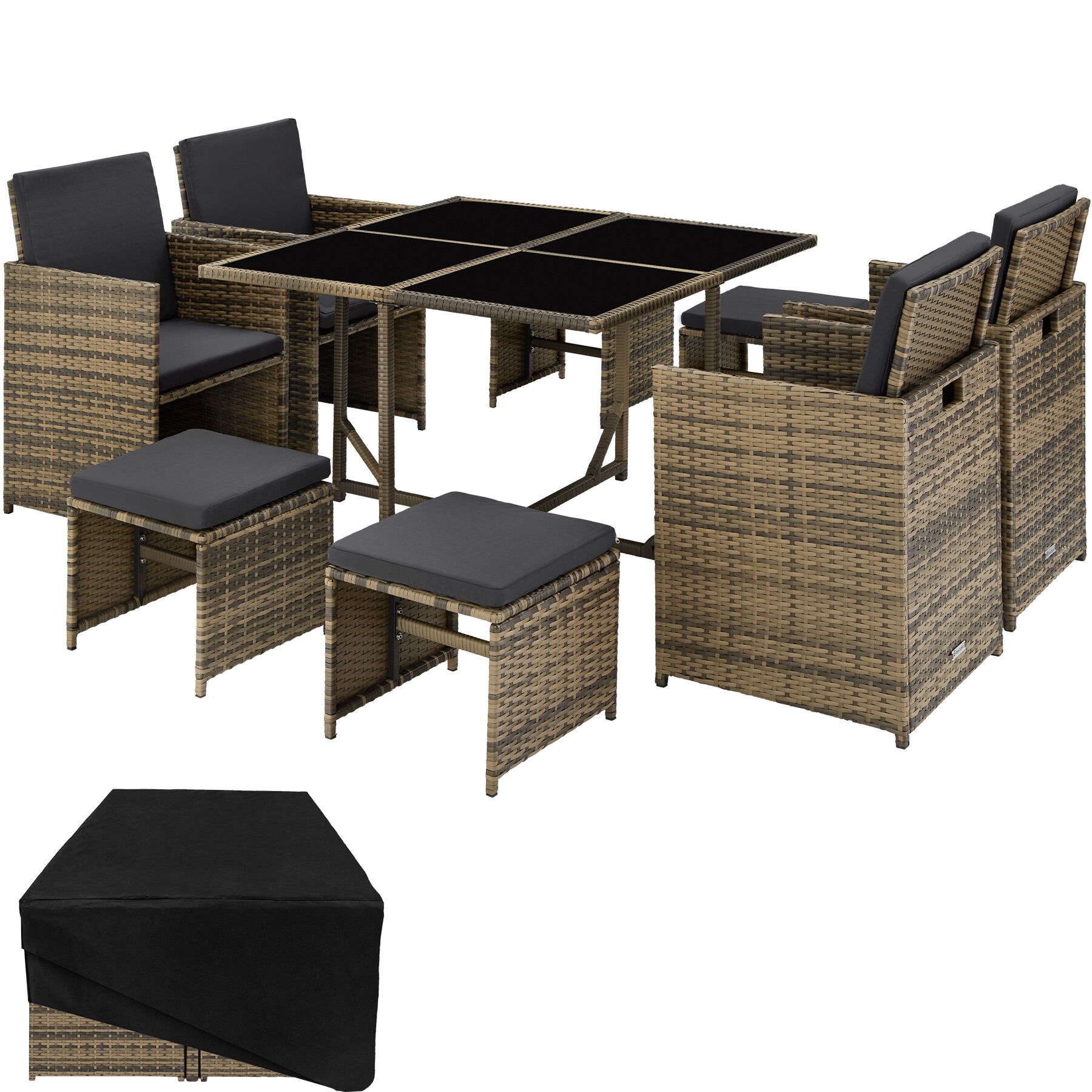 Rattan Sitzgruppe Bilbao 4+4+1 mit Schutzhülle - natur