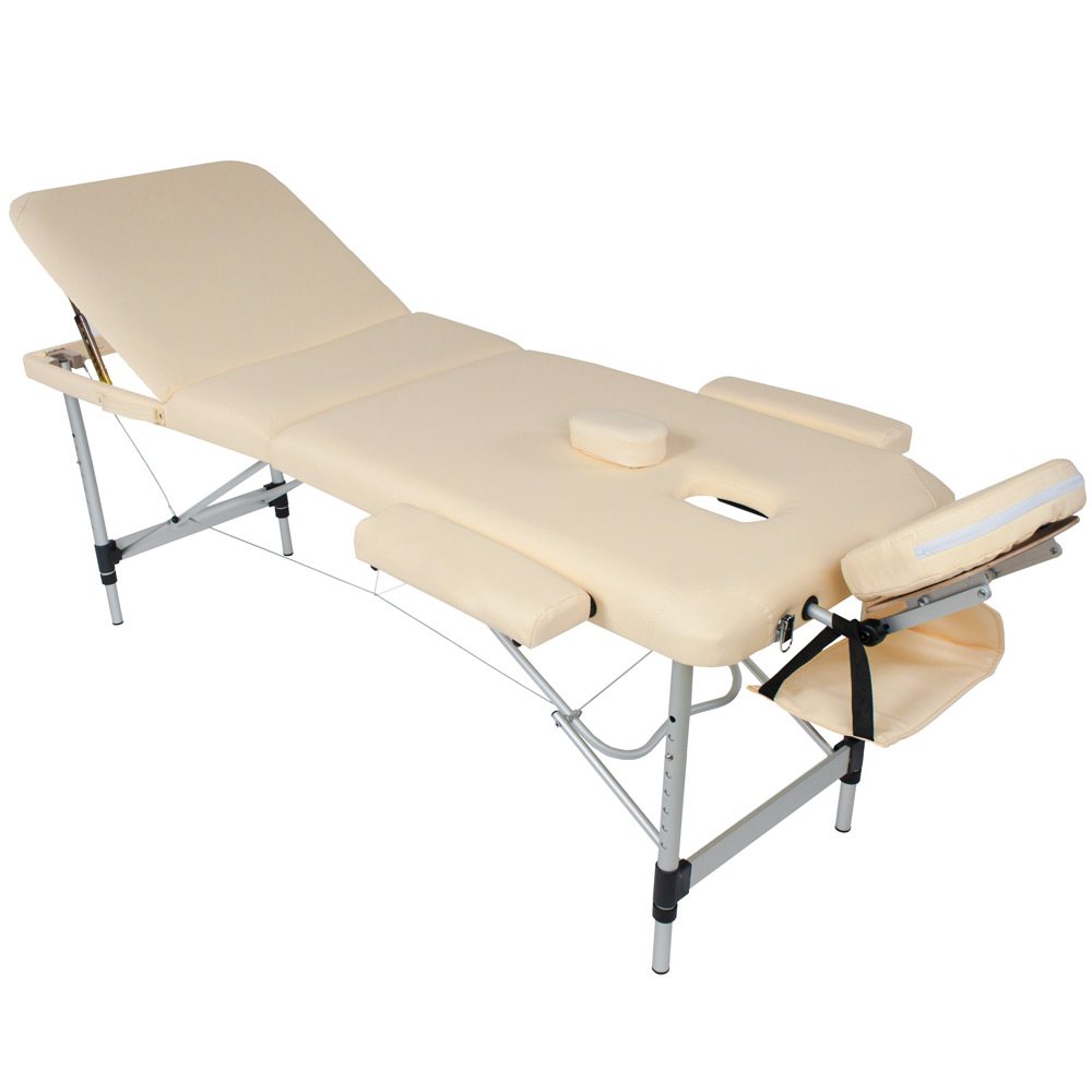 Table de massage 3 zones aluminium rembourrage 3cm - beige | tectake