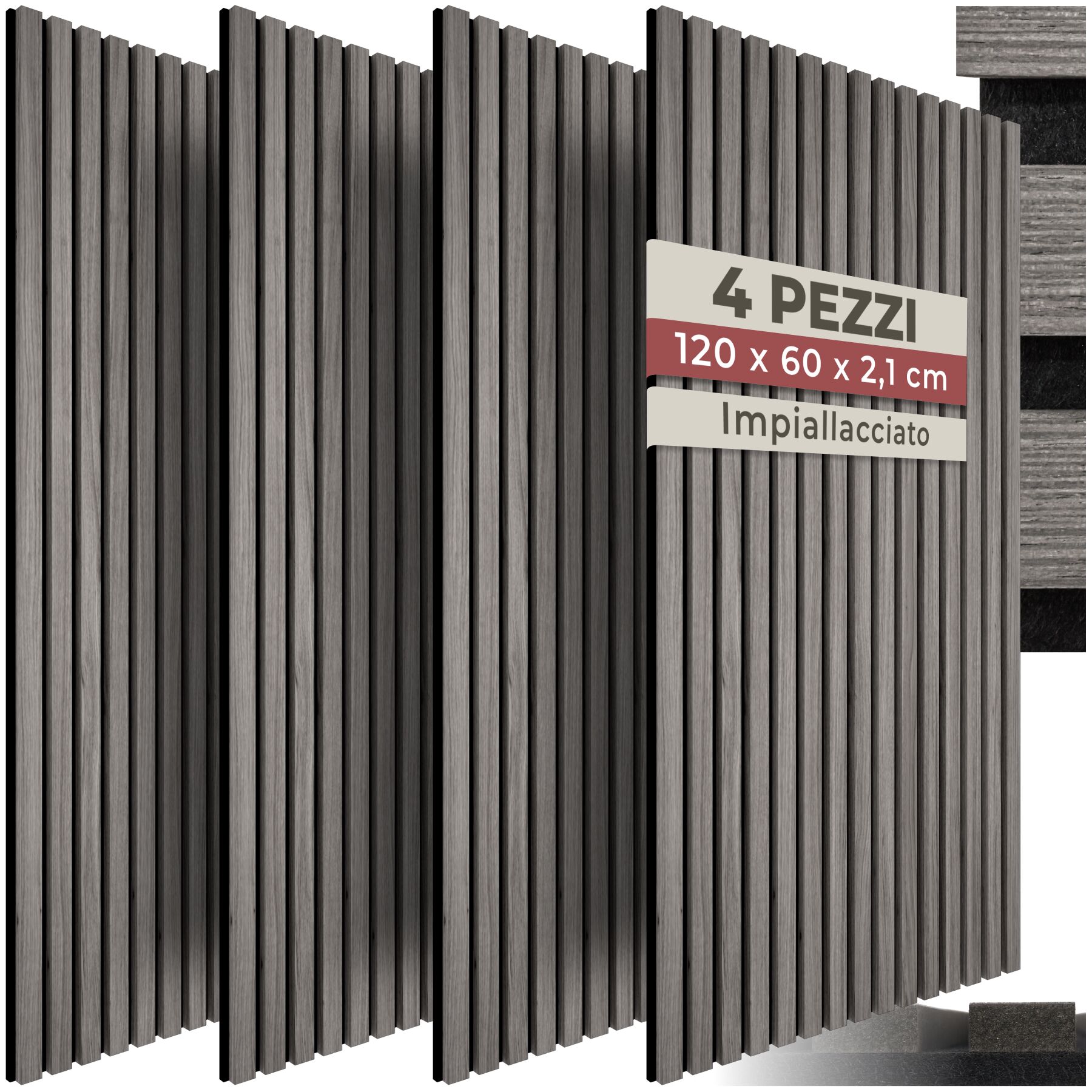 Pannelli acustici Sonic Wall effetto legno - rovere grigio chiaro, Set di 4 | tectake