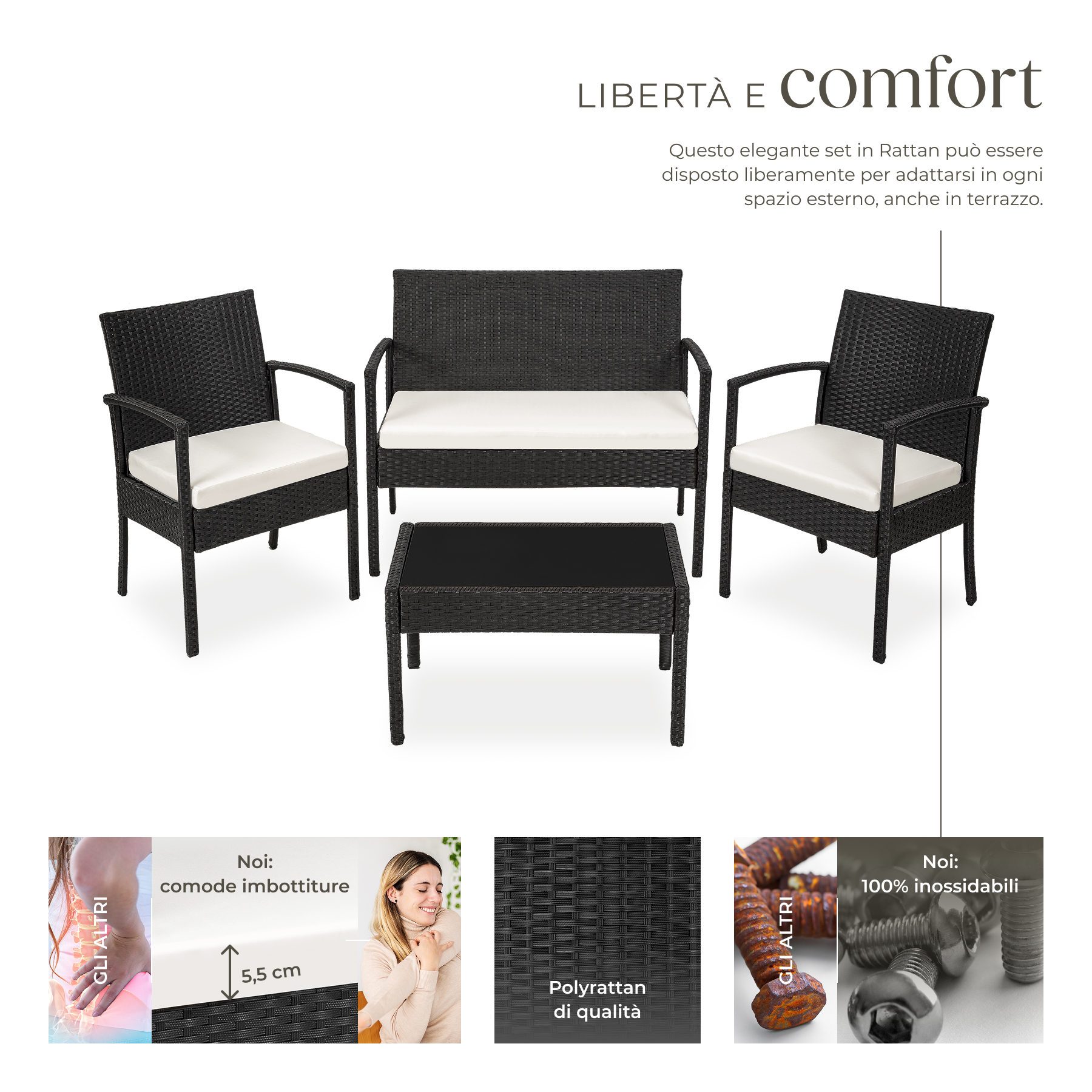 SET DI MOBILI RATTAN SINTETICO POLYRATTAN 2 POLTRONE DIVANO E TAVOLO GIARDINO nu - Foto 14 di 67