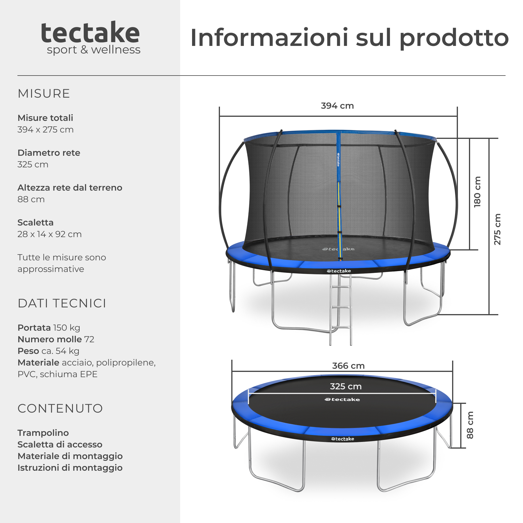 Trampolino elastico con rete di sicurezza per bambini da esterno giardino - Foto 31 di 37