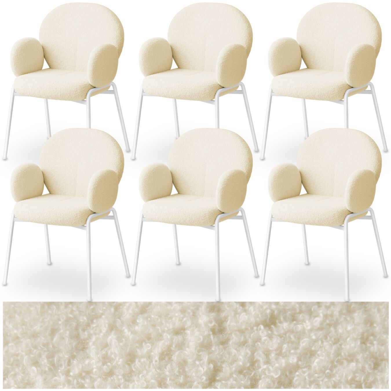 Stuhl Scandi gepolstert, Bouclé-Stoff - creme, 6er Set