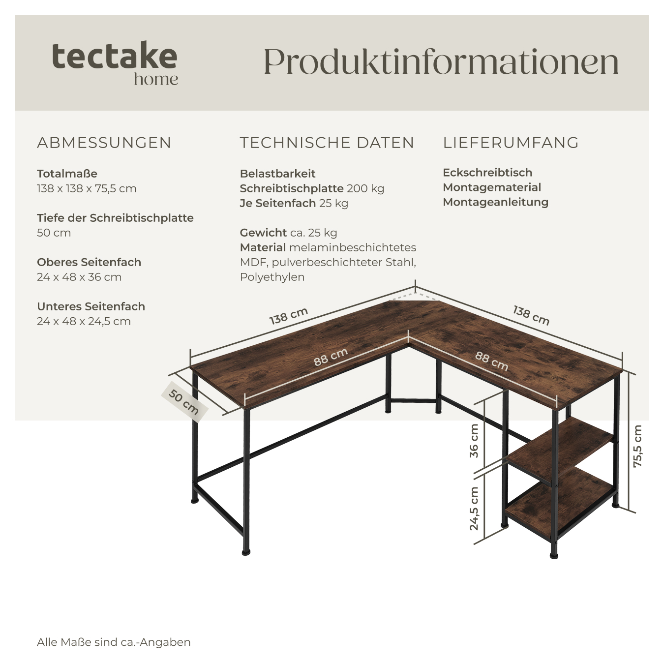 Schreibtisch Eckschreibtisch Computertisch mit Regal Bürotisch L-Form Industrial