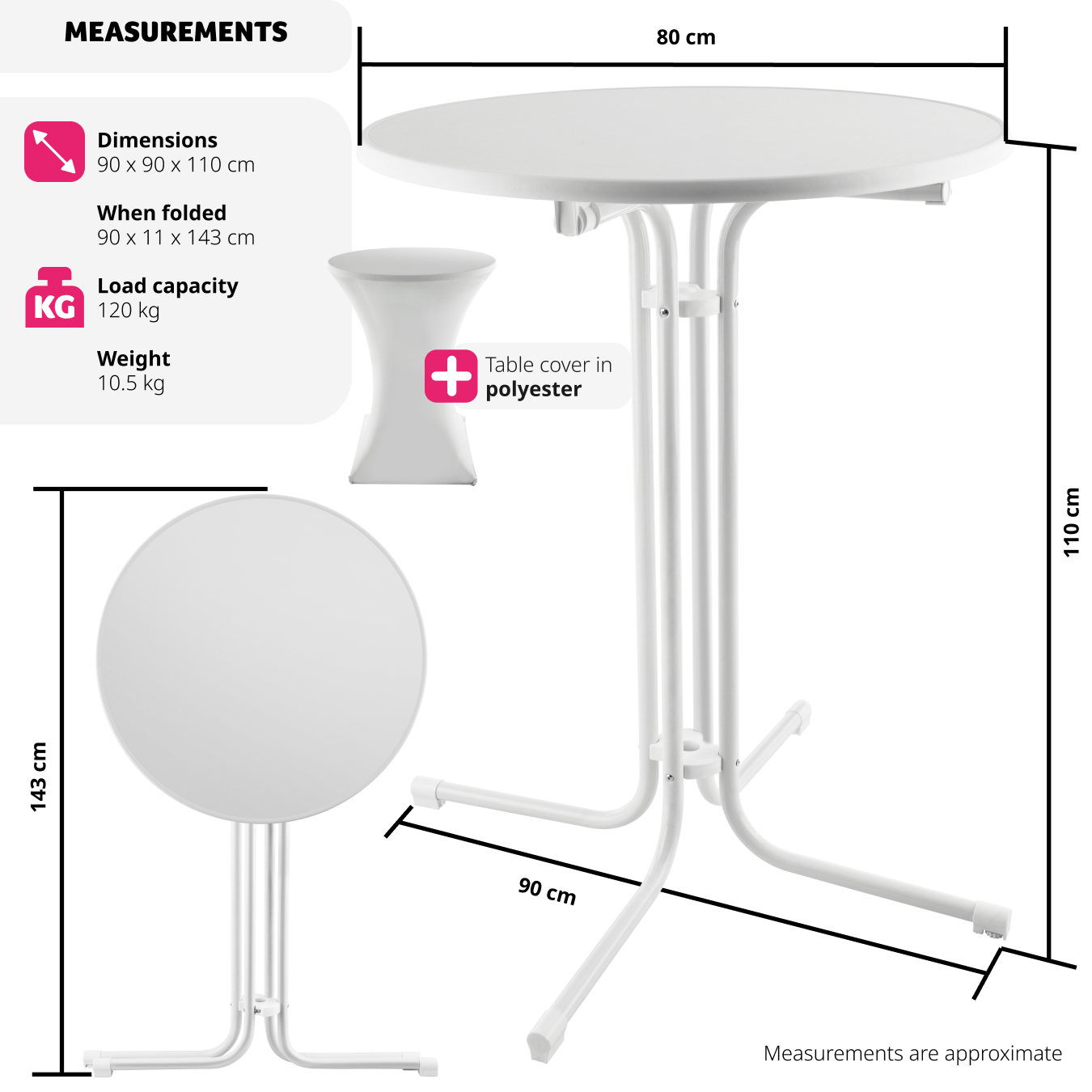Folding Table Bar Chair Set Round Tall Dining Drinks Foldable Collapsible Tables - Picture 7 of 25