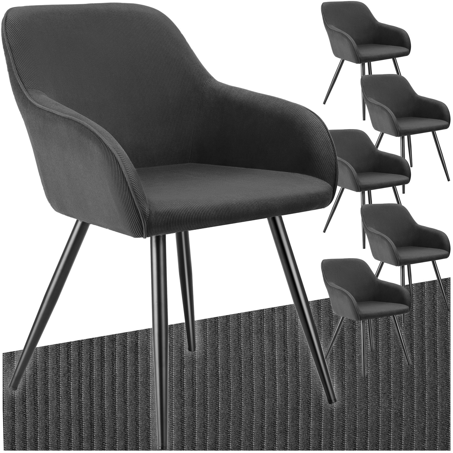 Esszimmerstuhl Marilyn, Cordoptik, gepolstert - anthrazit/schwarz, 6er Set