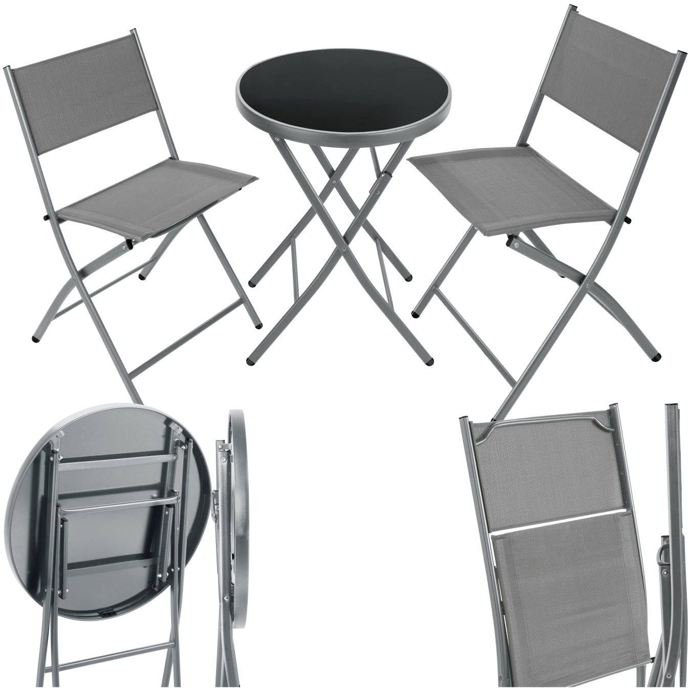 Garden Table and Chairs - 2 person bistro set, foldable, weather-resistant - grey