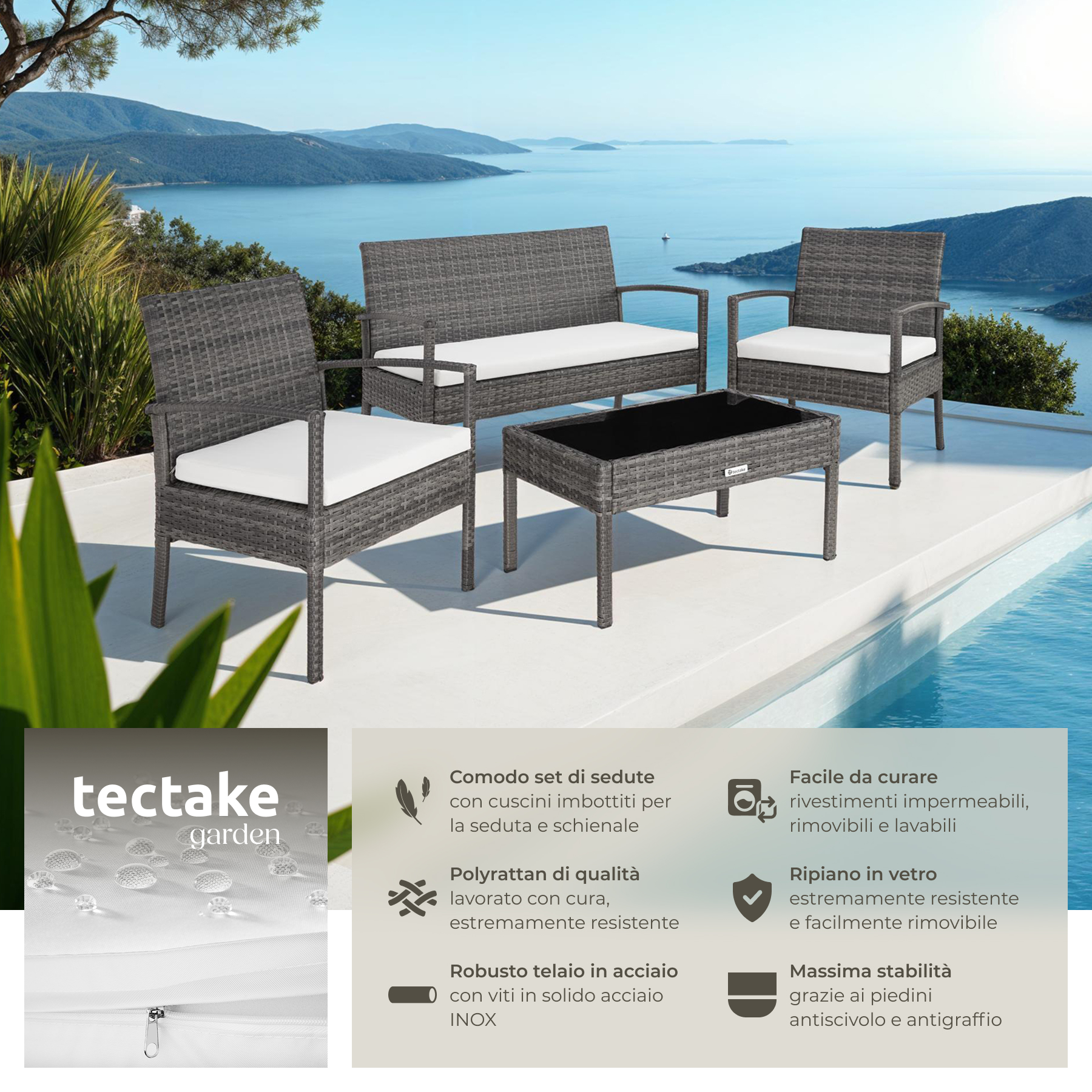 SET DI MOBILI RATTAN SINTETICO POLYRATTAN 2 POLTRONE DIVANO E TAVOLO GIARDINO nu - Foto 35 di 67