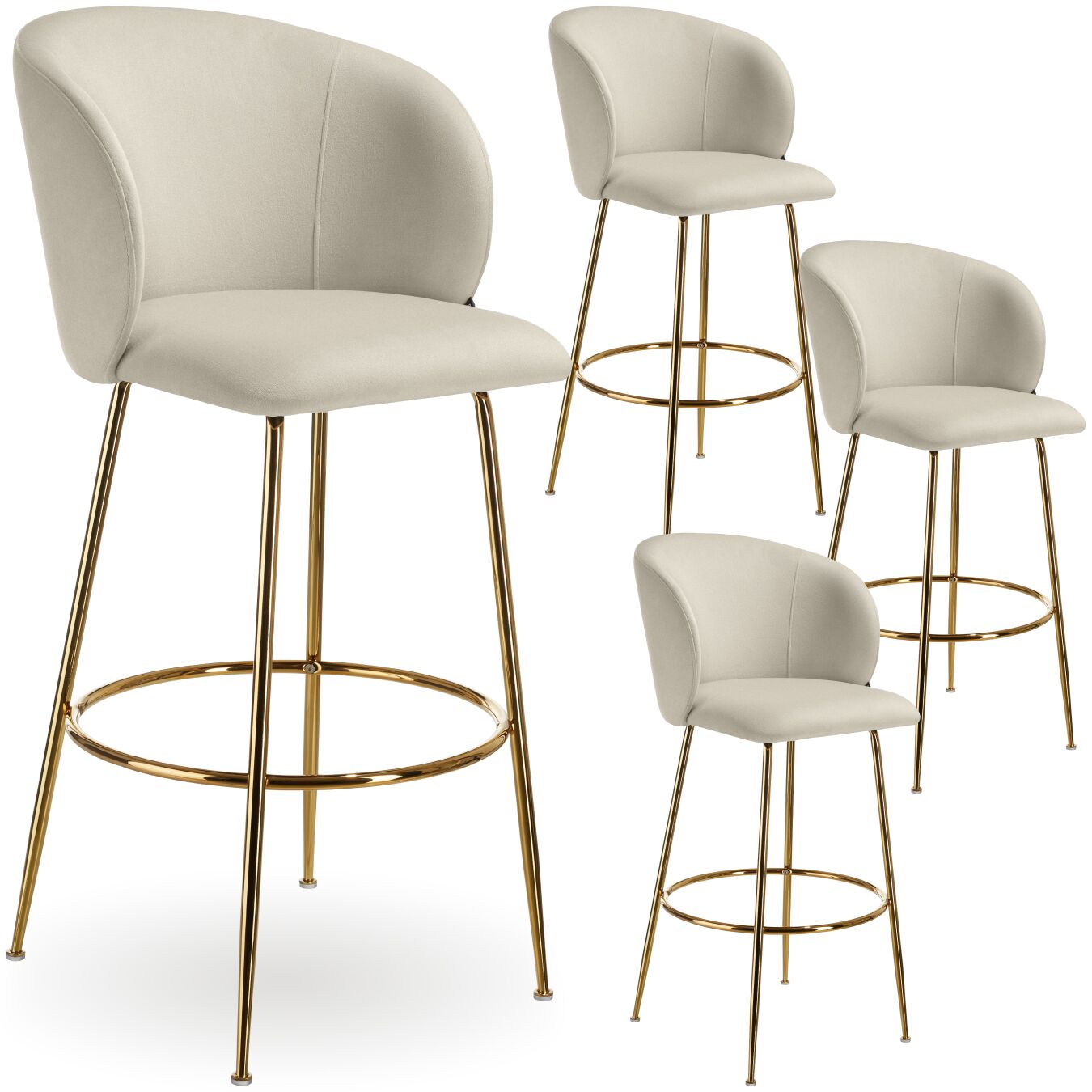 Barstuhl Luana, mit Rückenlehne, Samtoptik - creme/gold, 4er Set