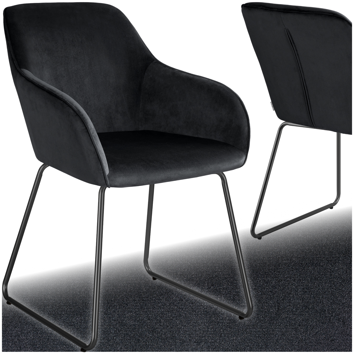Chaise de salle à manger JEANNE en aspect velours - Aspect velours noir/noir, par pièce de tectake