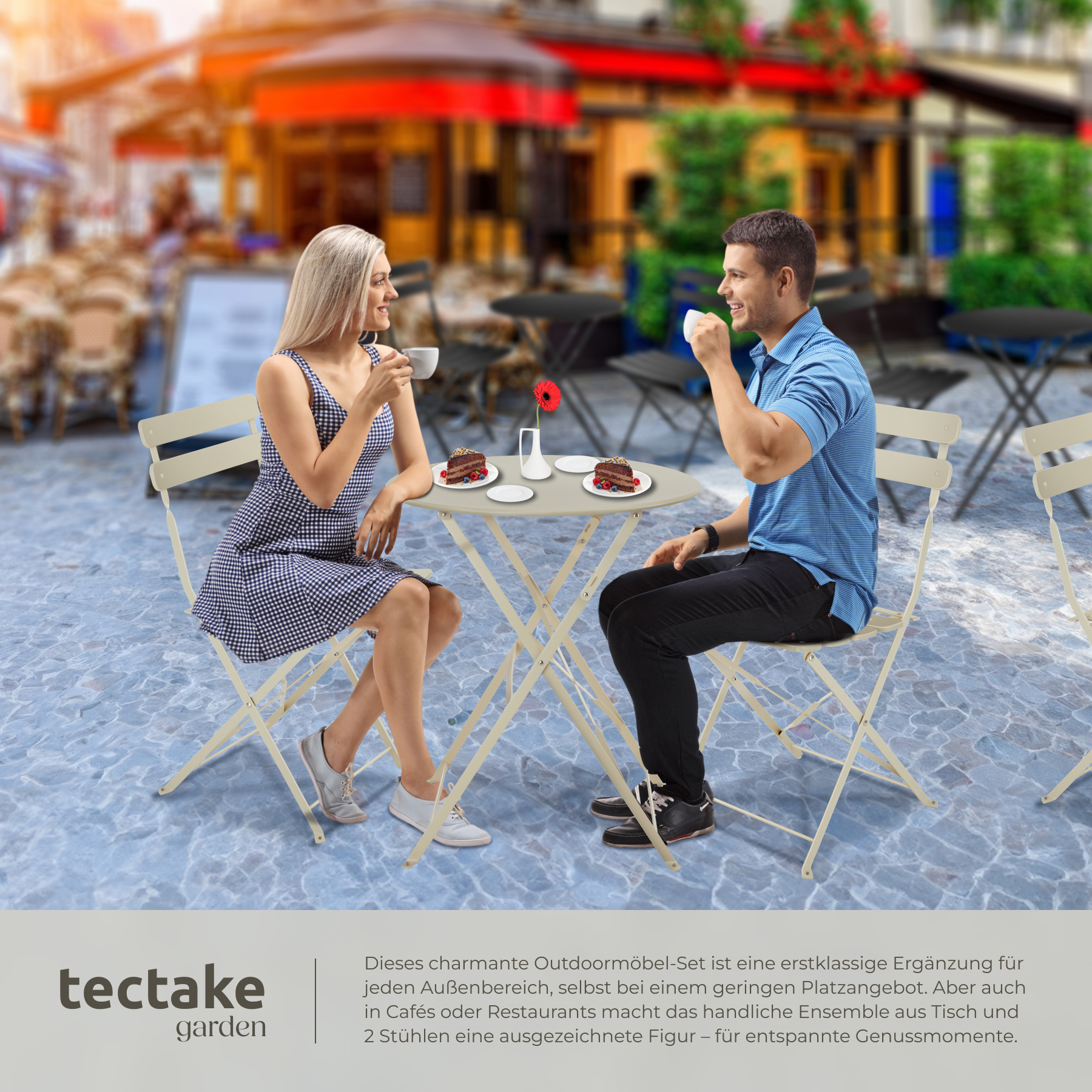 Bistrotisch Set 3-teilig Klapptisch Rund Stühlen Klappbar Gartenmöbel Outdoor