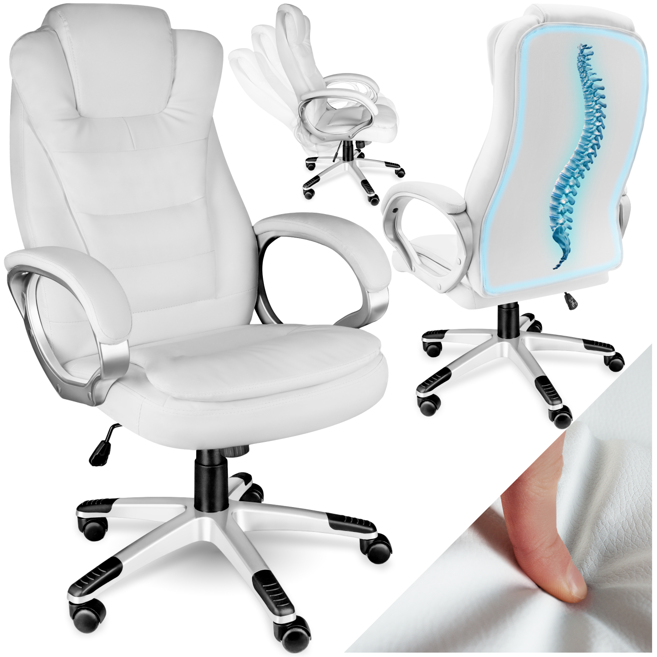Office Chair Zulu - stepless height adjustment, padded armrests, ergonomic - white | tectake