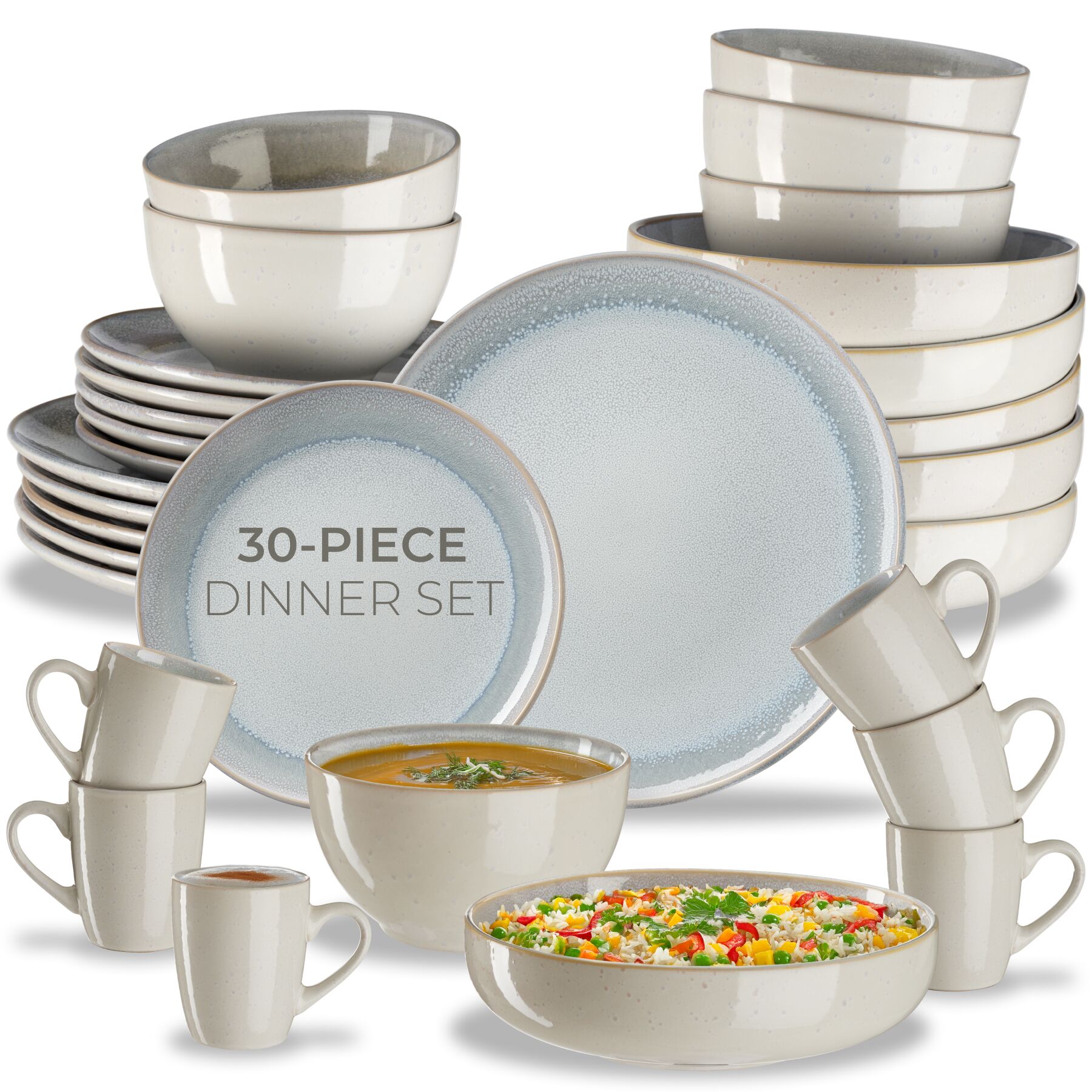 Dinner Set Mare in Glazed Stoneware for 6 People, Microwave- and Dishwasher-Safe - sand | tectake